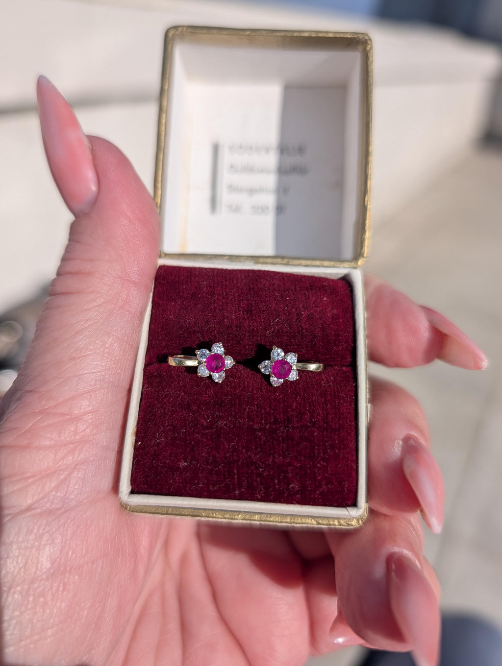 Vintage Ruby Diamond Stud Earrings 14K Gold Floral Earrings Natural Ruby Diamond Antique Latch Back Earrings Gift for Her