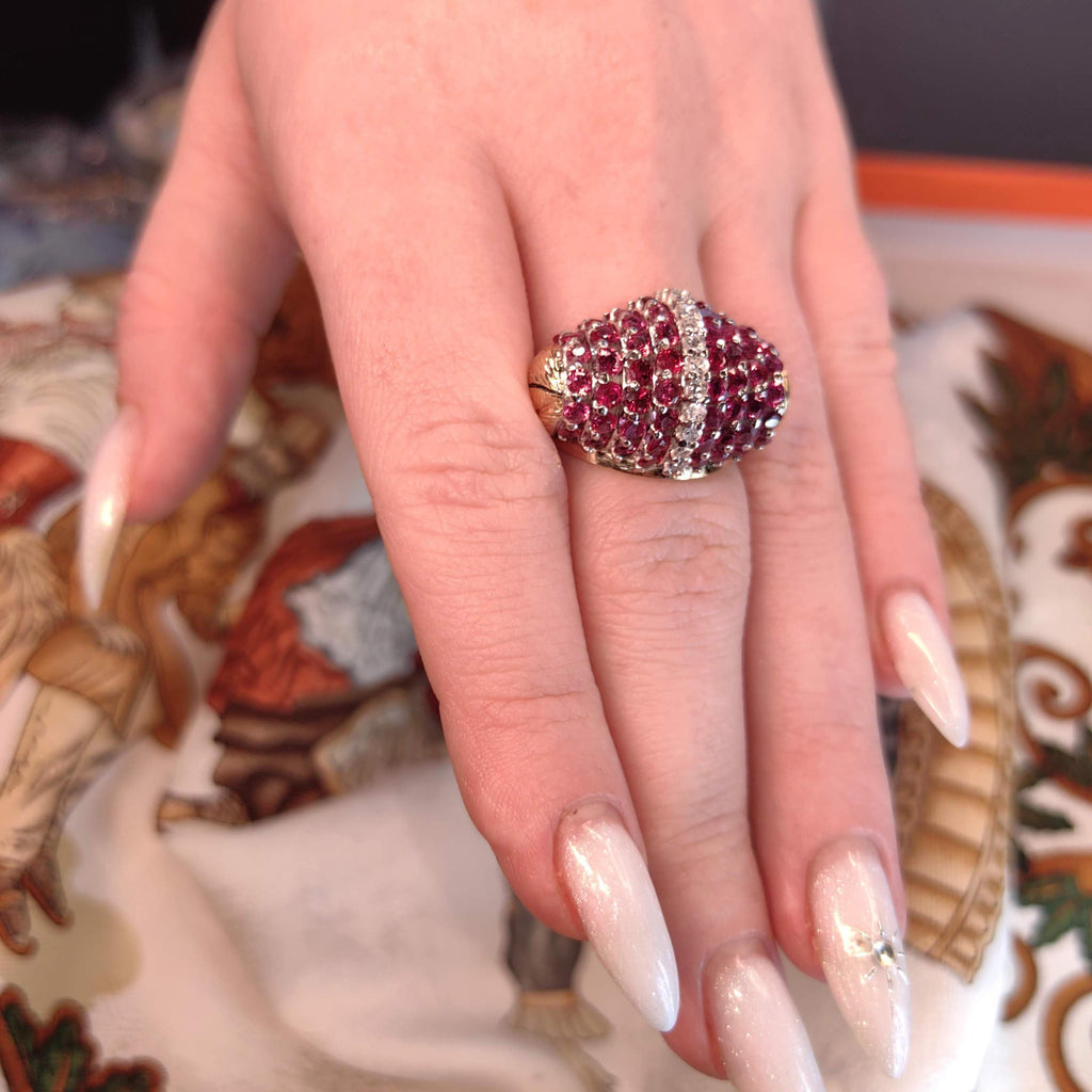 Art Deco 1930s  Natural Raspberry Red Ruby and Diamond Large Statement Elegant Vintage Antique Tank Ring Gift for Her Present