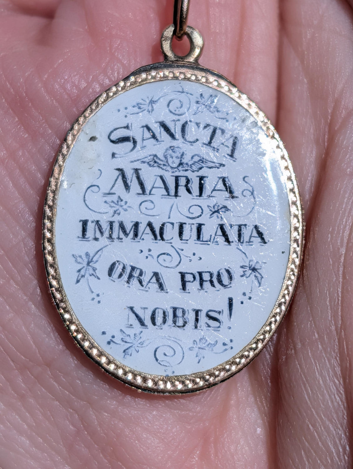 Antique 14k Gold Virgin Mary Pendant Hand Painted Enamel Religious Medal Catholic Charm Madonna Necklace Gift