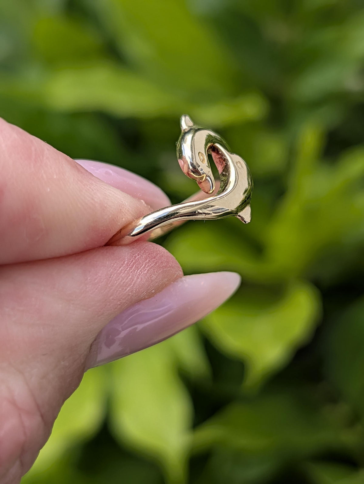 Vintage 1980s Dolphin Band Ring 14k Yellow Gold Hallmarked Sea Ocean Theme Stacking Fine Jewelry Gift for Her Ocean Lover