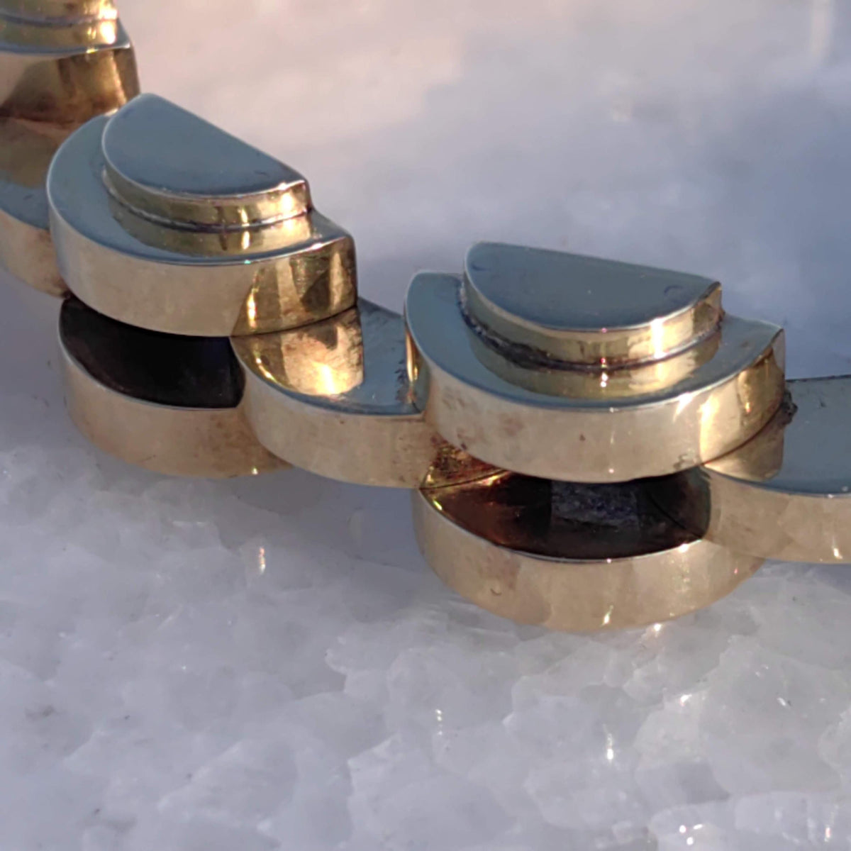 Art Deco 14k Gold Geometric Link Bracelet - 21cm Handmade Statement