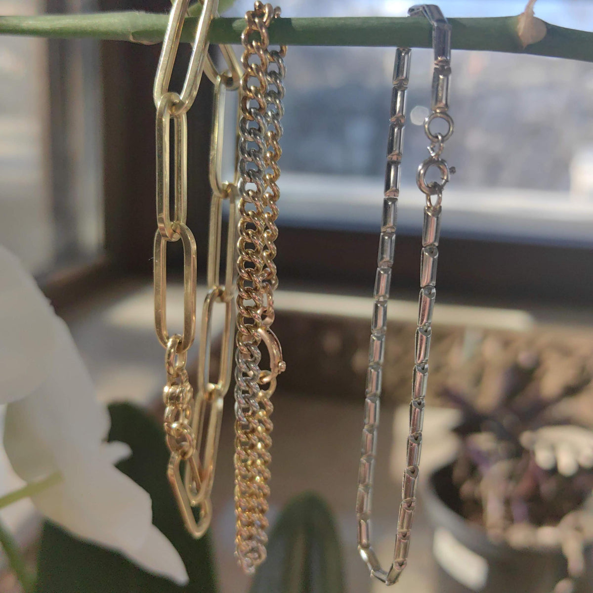 14k Two-Tone Gold Link Bracelet: Handmade Unisex Charm Bracelet