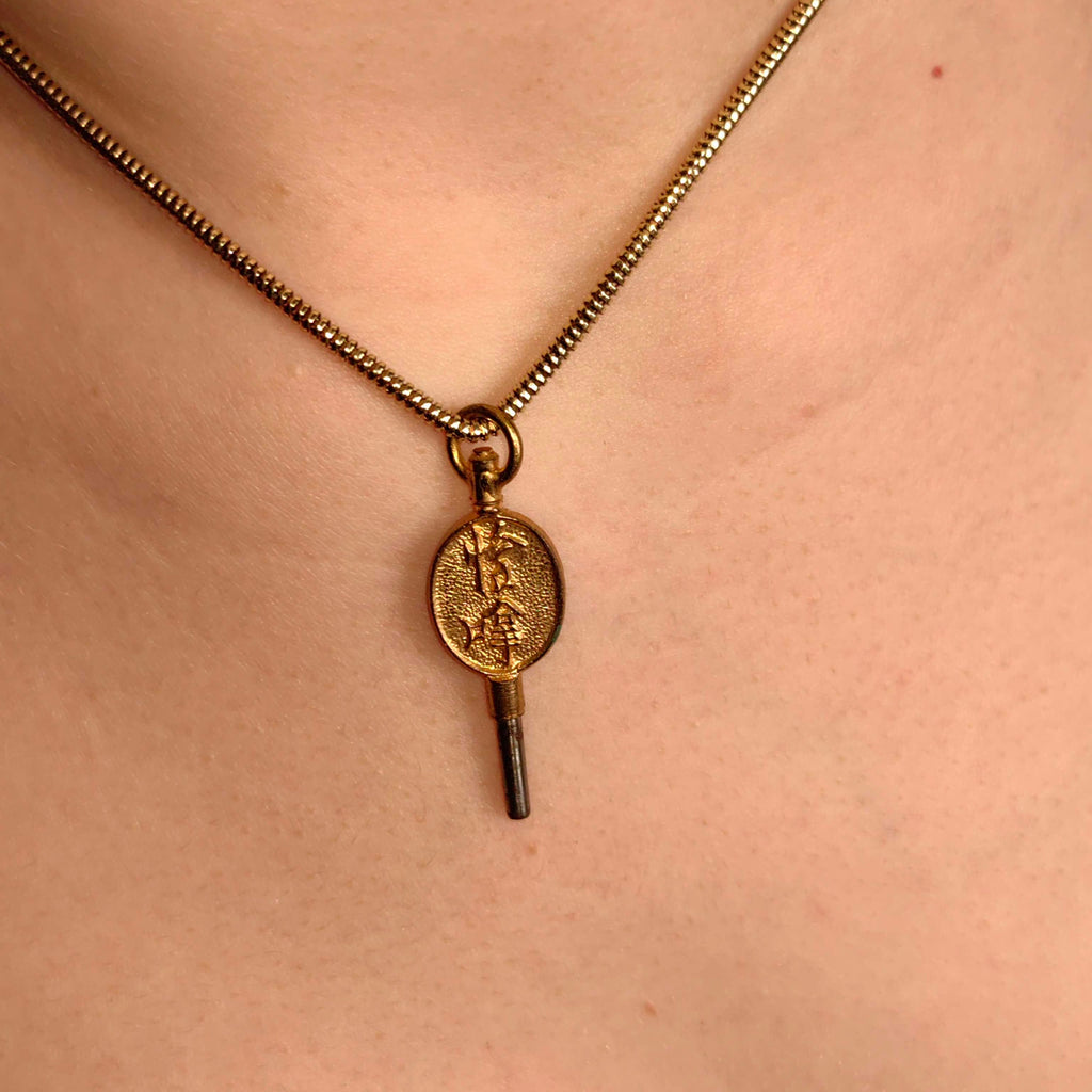 Antique Ormolu Gold Plated Watch Key Pendant: 19th Century Oriental Design