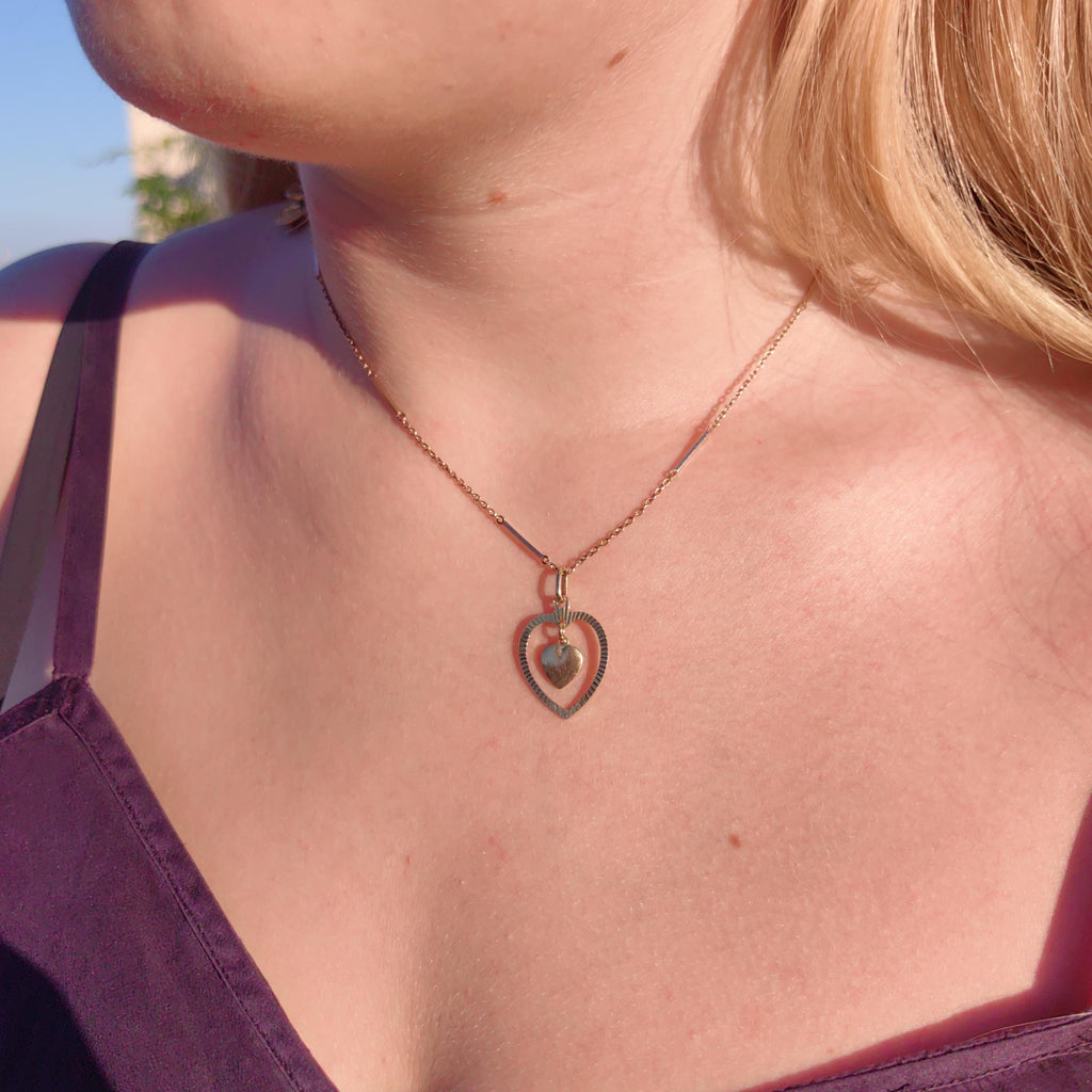 14k Yellow Gold Interlocking Hearts Pendant: Vintage Romantic Gift