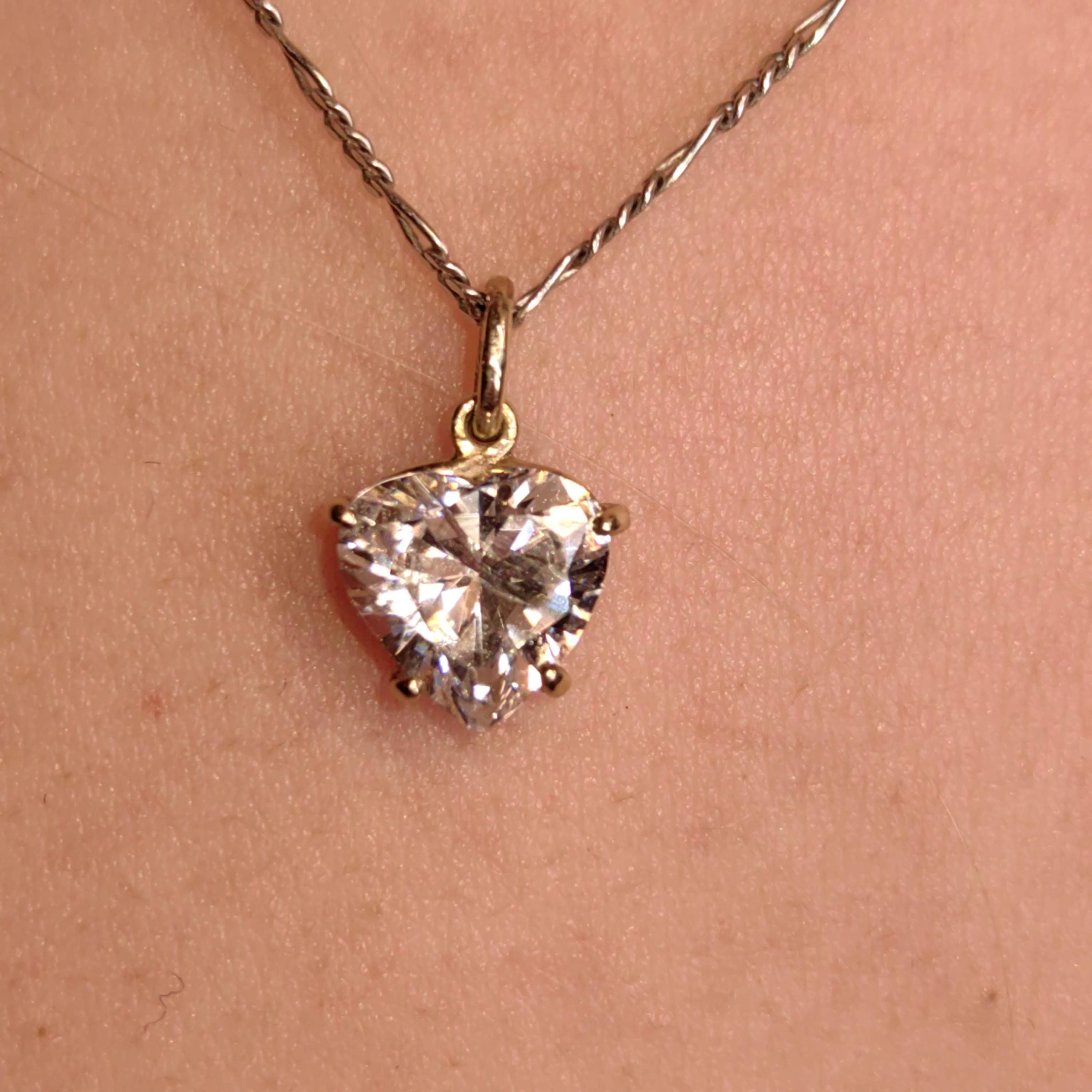 18k Solid White Gold Heart Shaped Necklace Pendant Crystal Cubic Zirconia Bracelet Love Charm Elegant Gift for Her Vintage Dangle