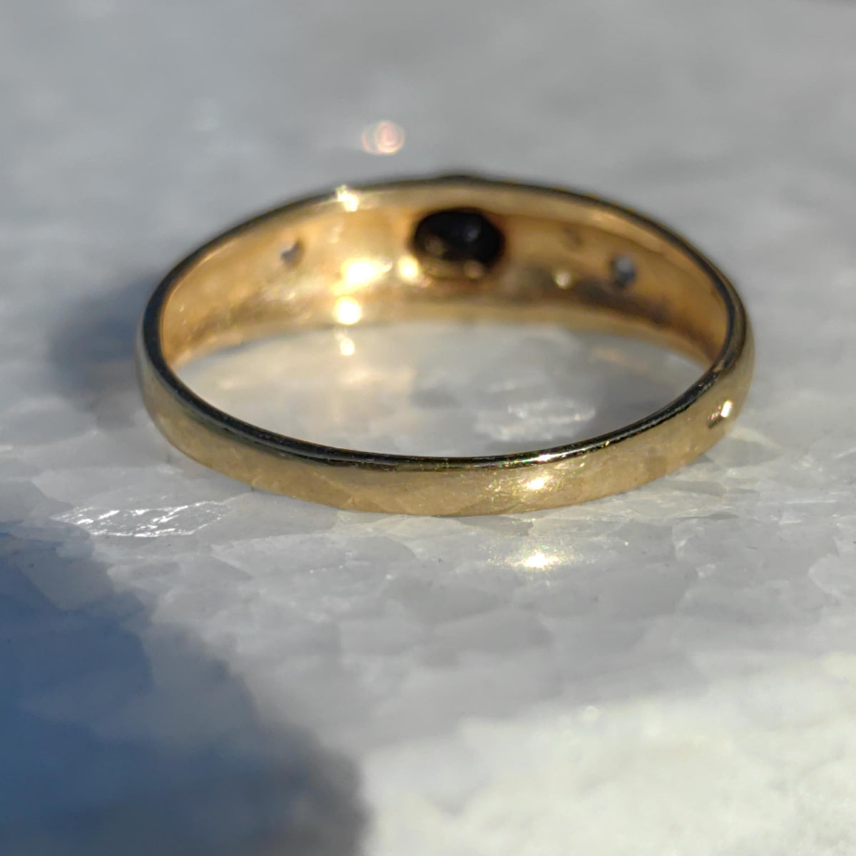 Vintage 14k Solid Yellow Gold Sapphire & Diamond Gypsy Band Ring, 585 Hallmarked Engagement or Anniversary Gift for Her