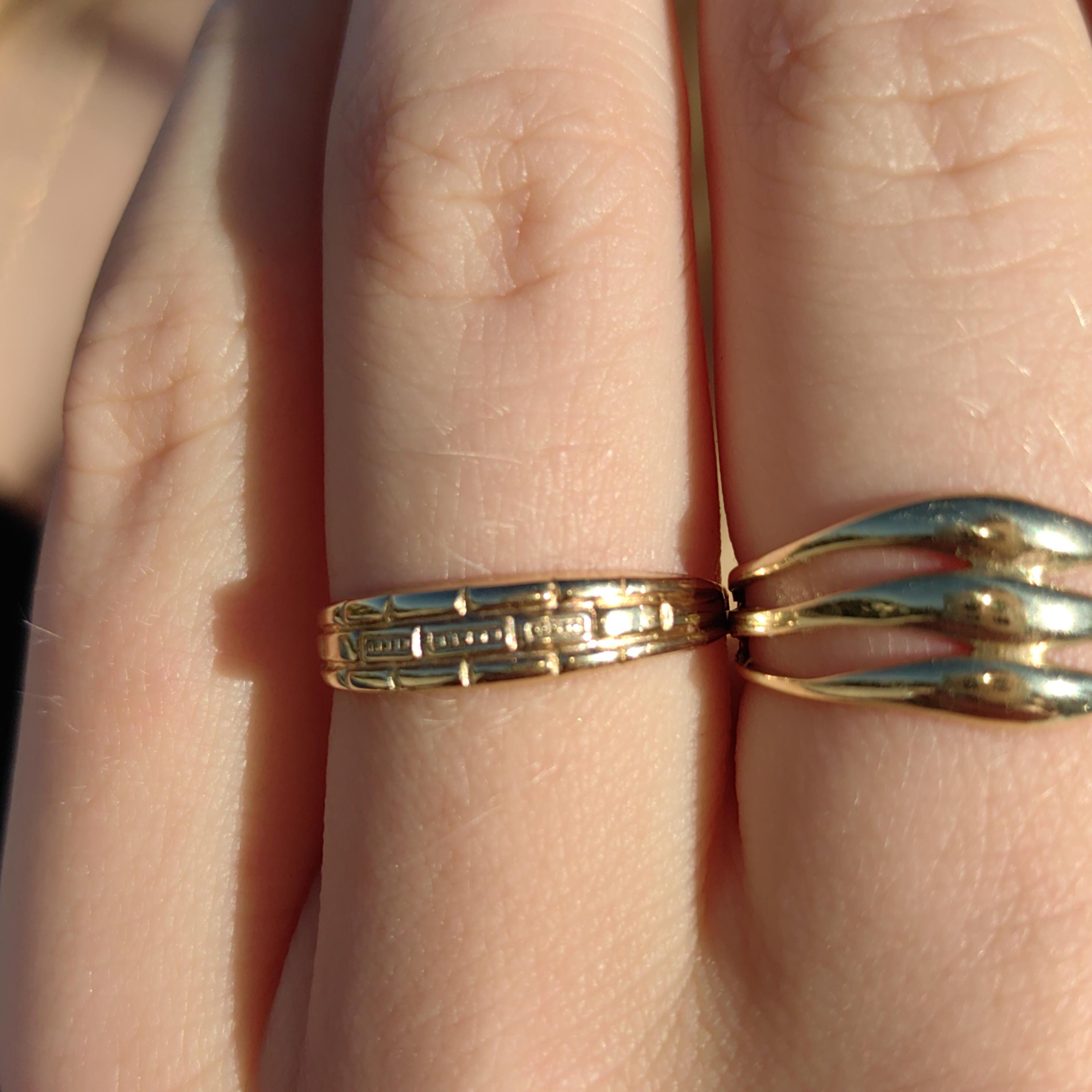 Dainty 14k Solid Yellow Rose Gold Small Elegant Stackable Ring Floral Geometric Vintage Band Gift for Her Present Wedding band