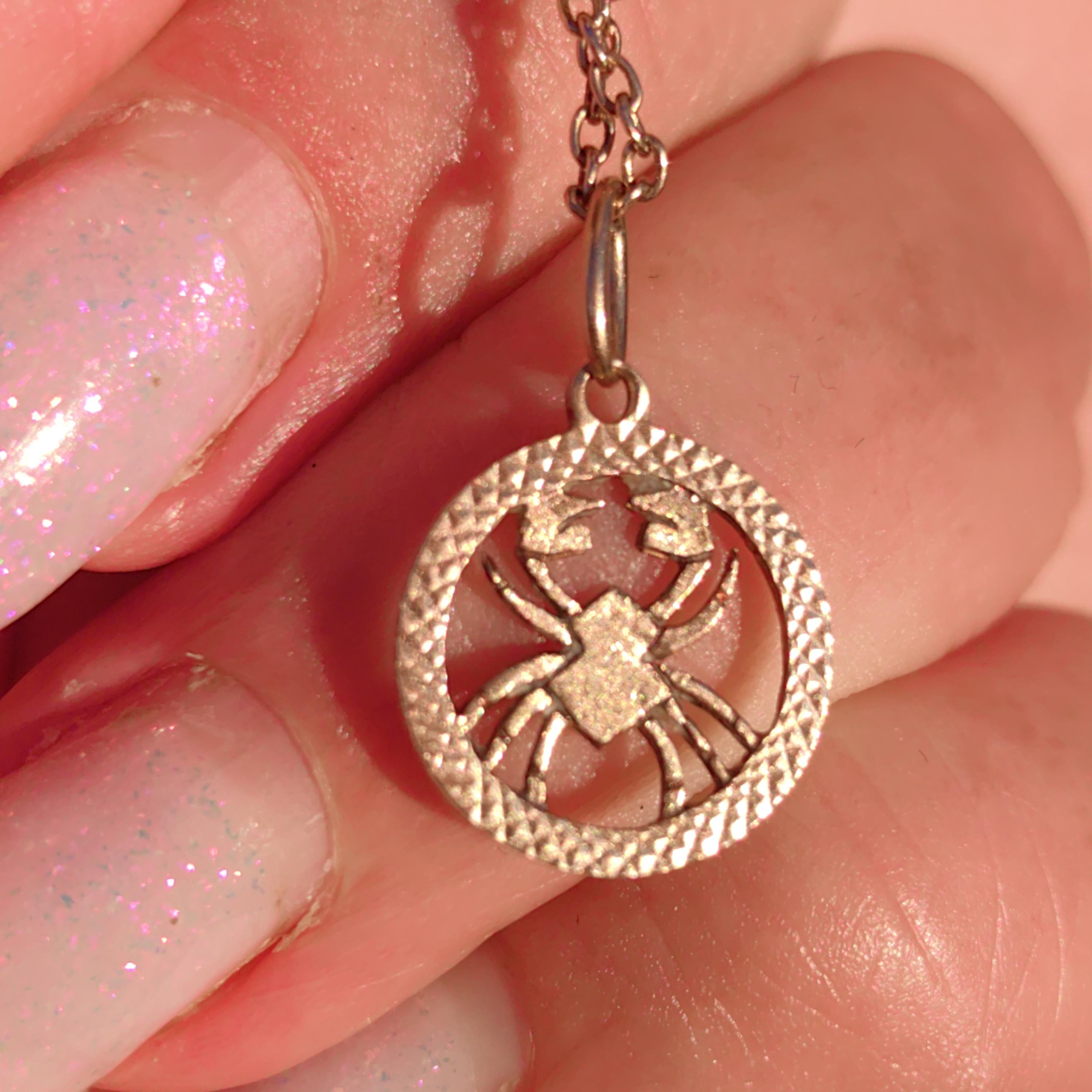 14k Solid Yellow Rose Hallmarked Gold Cancer Zodiac Sign Necklace Pendant Dainty Elegant Vintage Retro Astrology Ocean Sea Charm Gift