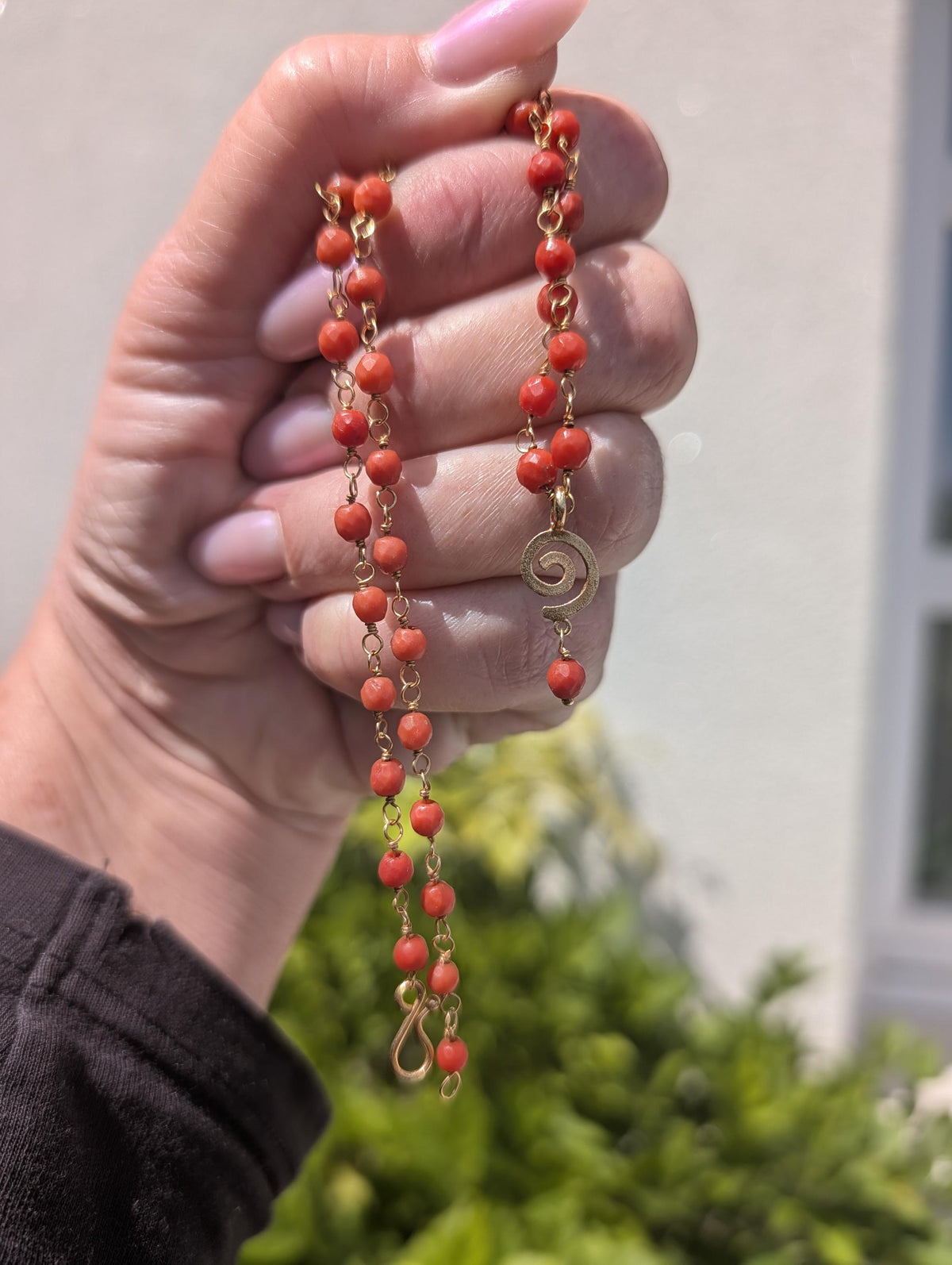 Vintage 1980s Mediterranean Red Coral Beaded Necklace 18k Yellow Gold Hallmarked Faceted Beads Fine Jewelry Gift for Her