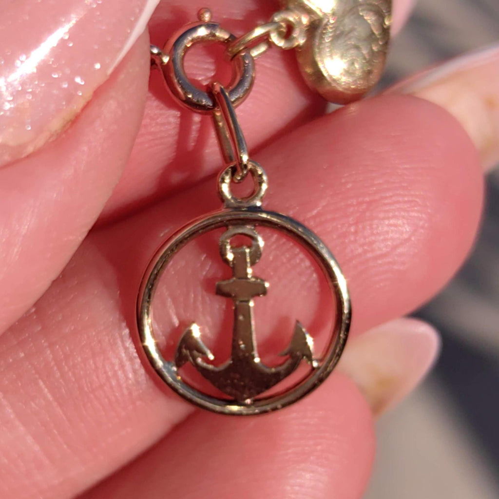 Antique 14k Solid Yellow Gold Anchor Dainty Pendant Nautical Sea Ship Charm for Bracelet or Necklace Gift Present