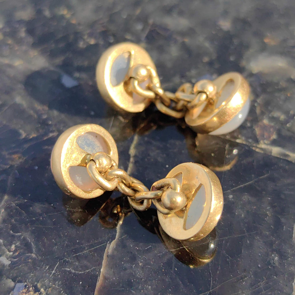 Antique 14k Yellow Rose Gold Natural Moonstone Elegant Cufflinks 1900s Art Nouveau Chevalier Mens Accessories Gift for Him