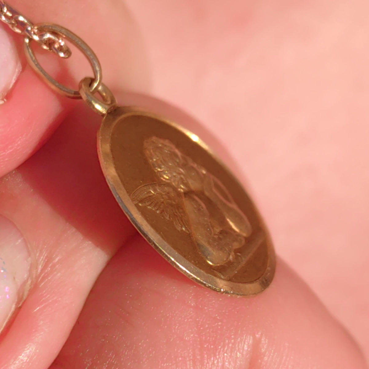 Vintage 18k Gold Cupid Angel Pendant: Religious Catholic Charm