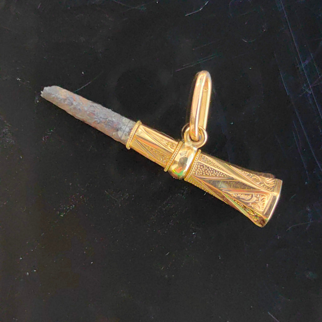 Antique 18k Gold Pocket Watch Key Pendant: Hand-Carved Fob Charm