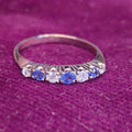 Vintage Sapphire Diamond Band 1950s Mid Century 18k White Gold Engagement Ring, Elegant Gift for Her Present Stackable Ring