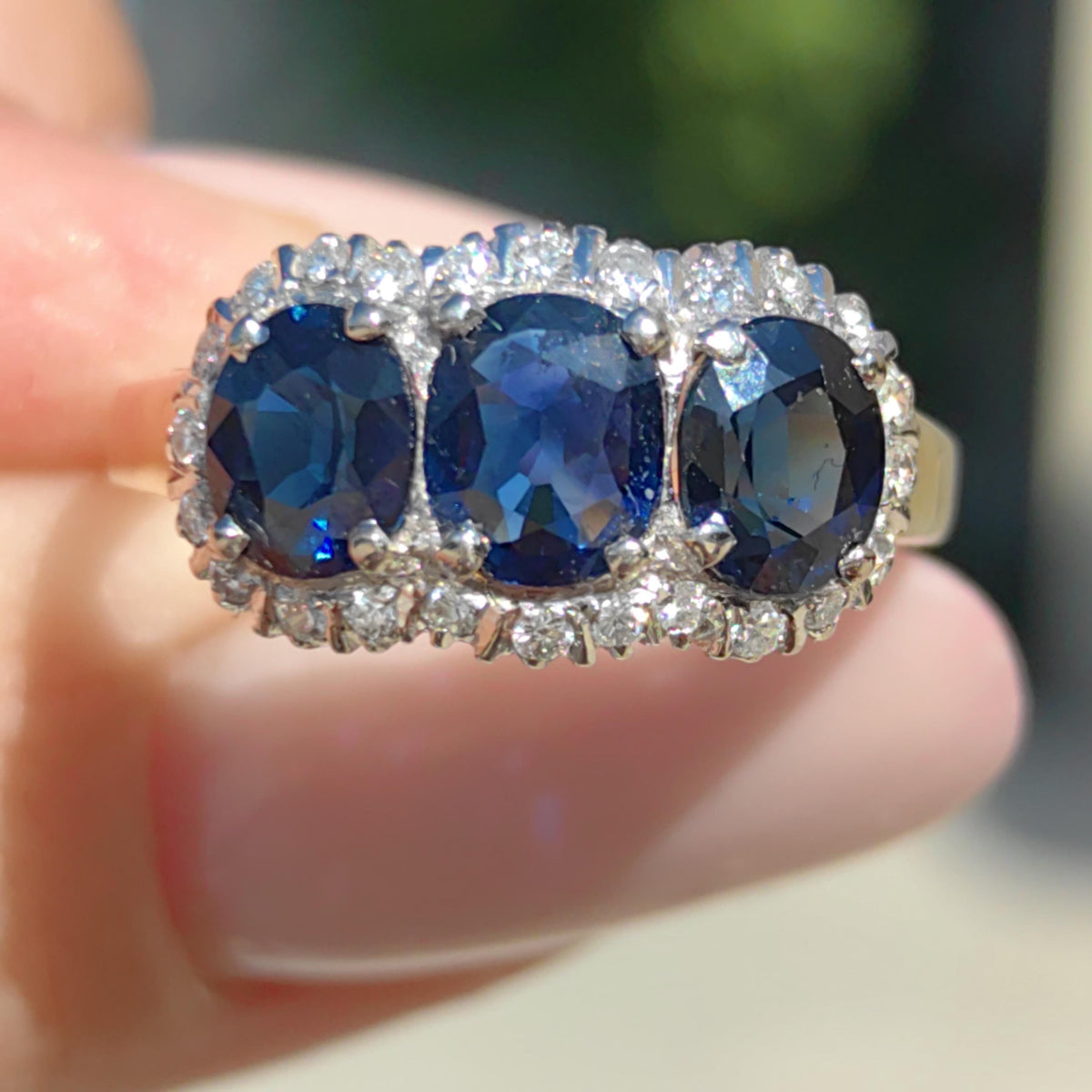 Victorian Style Sapphire Diamond Ring: 14k Yellow Gold, 1950s Vintage