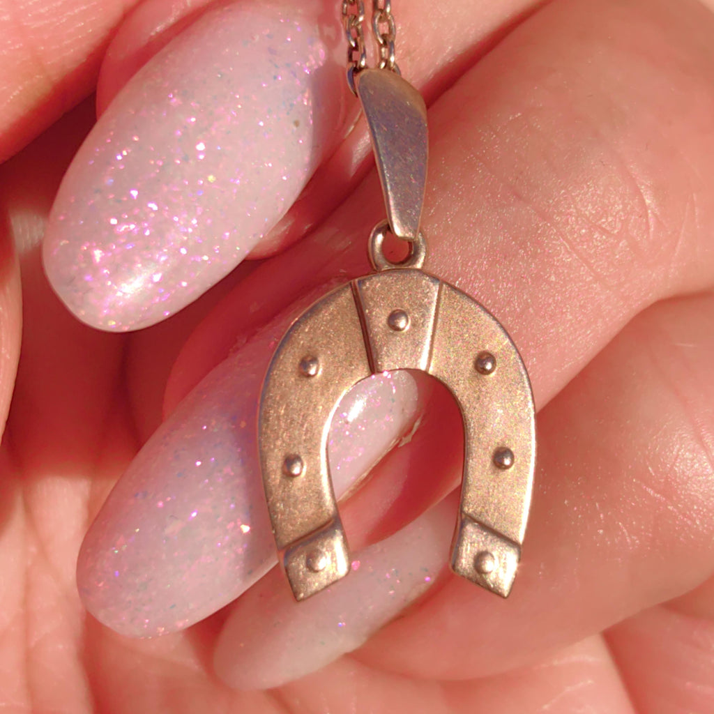 Antique 14k Champagne Gold Horseshoe Pendant: Equestrian Luck Charm