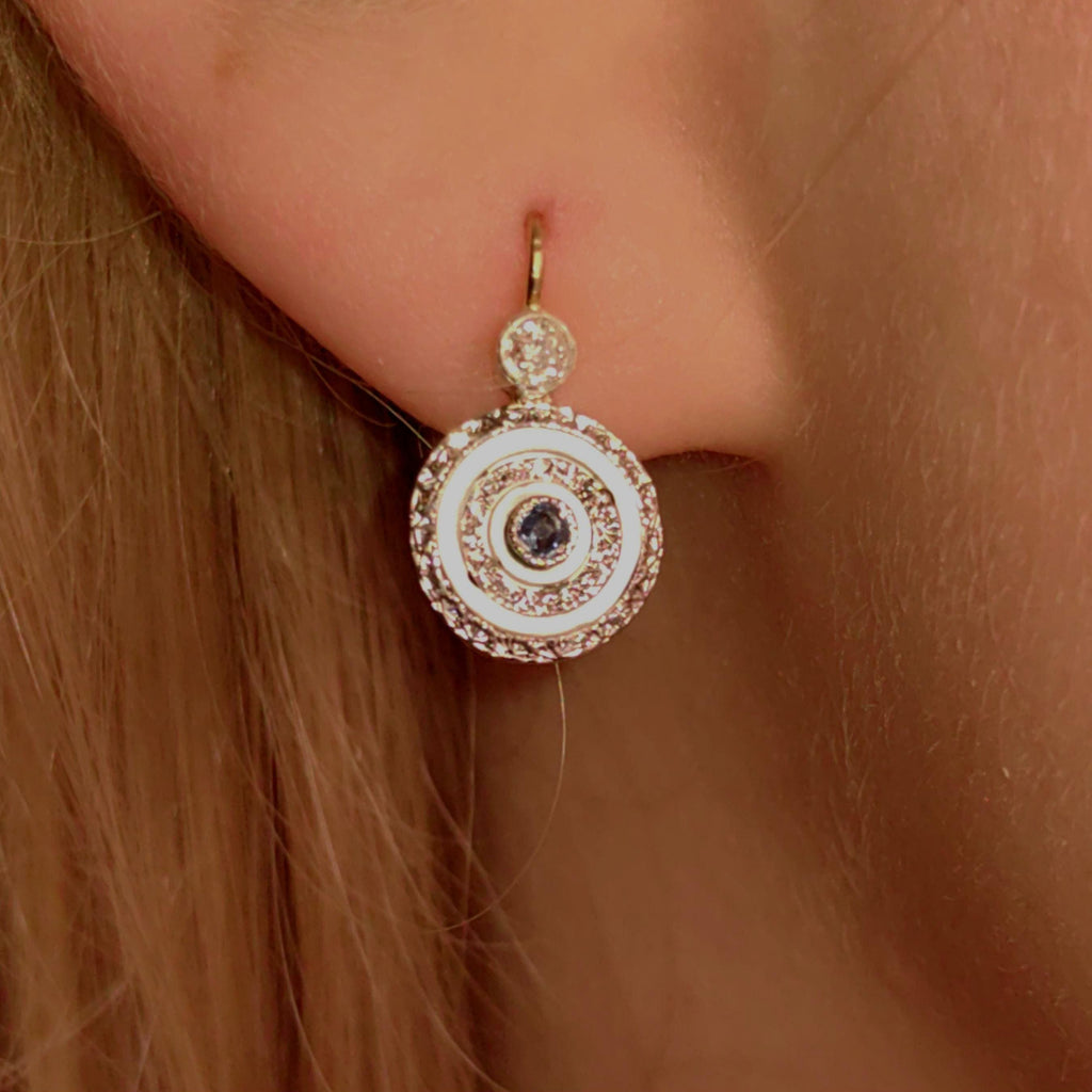 1920s Art Deco Antique Diamond and Sapphire Solid Yellow Gold Elegant Statement Earrings Lever Back Closure Gift for Her