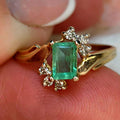 Vintage Square Green Natural Emerald Diamond 14k Solid Yellow Gold Antique Engagement Ring Dainty Stackable Band Gift for Her