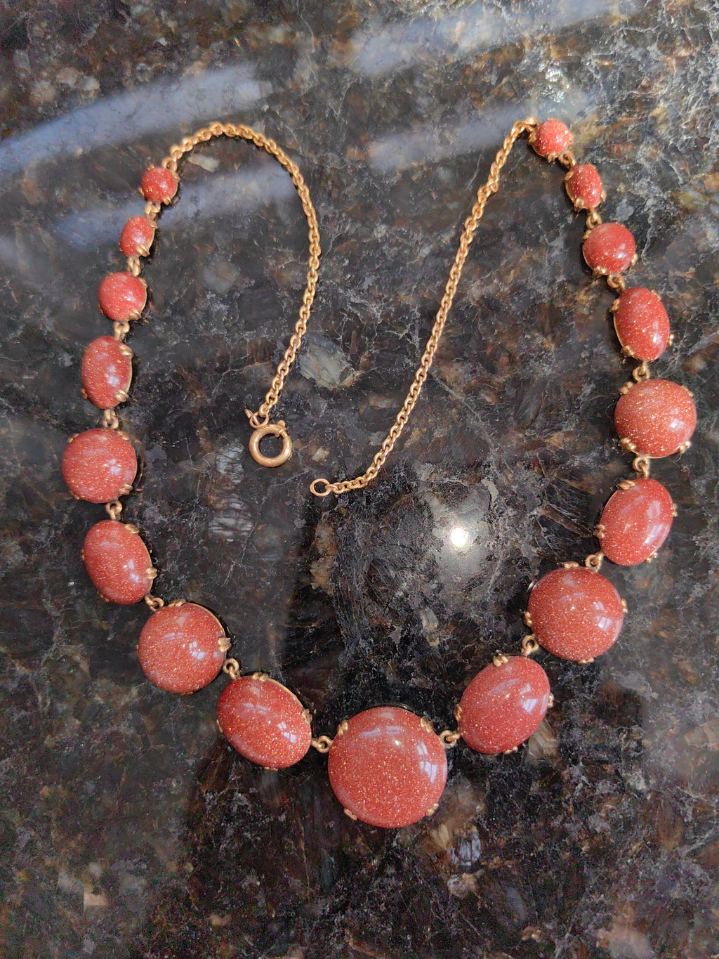 Victorian Goldstone Necklace: 19K Solid Yellow Gold, Antique 1870s
