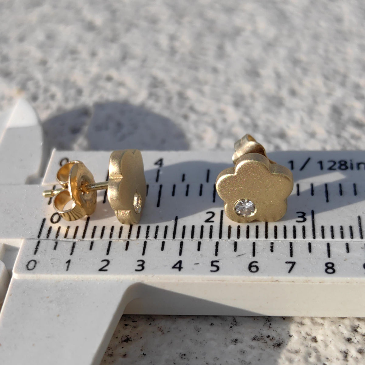 Diamond Flower Stud Earrings: 14k Yellow Gold Vintage Floral