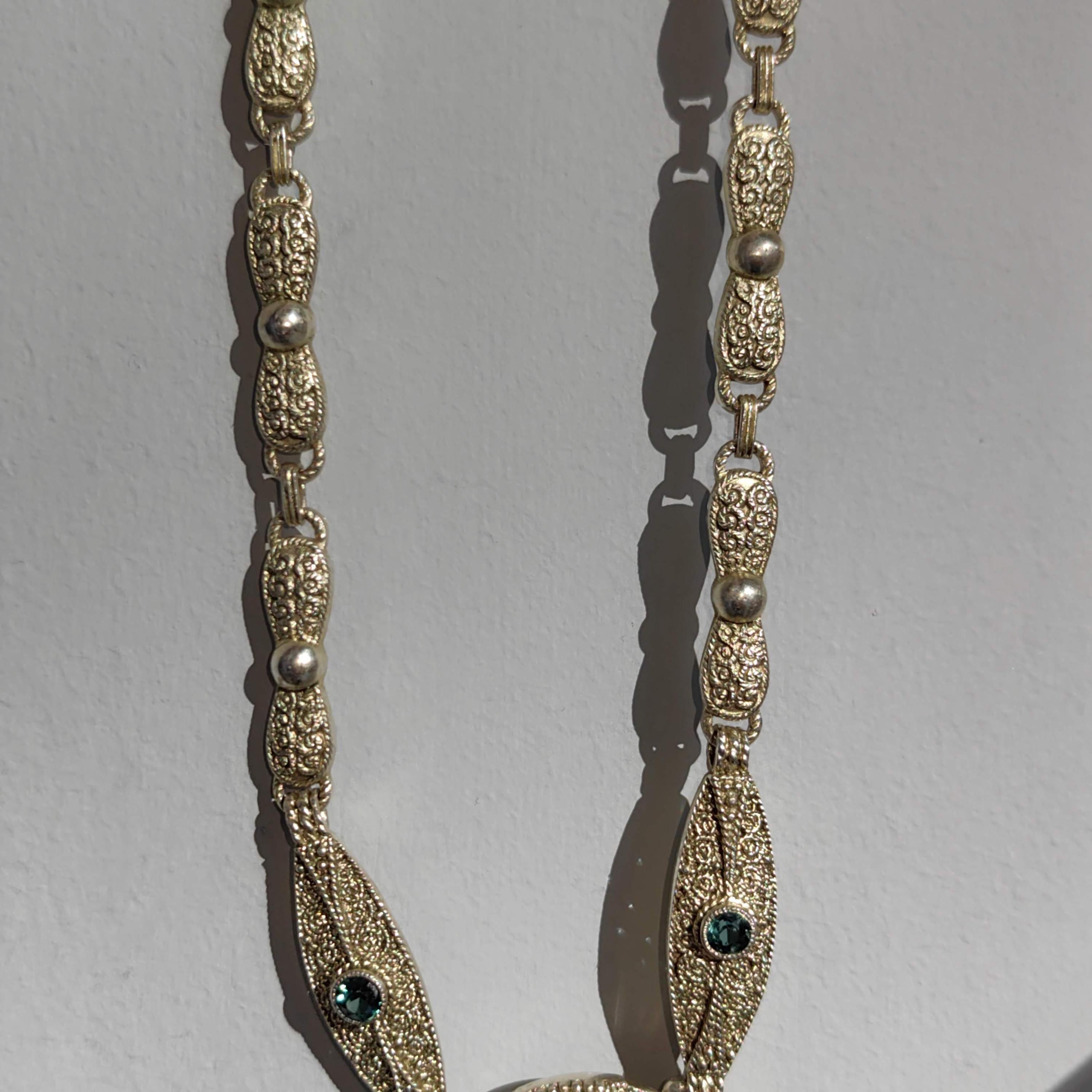 Art Deco Theodor Fahrner Silver Gilt Necklace: Green Tourmaline