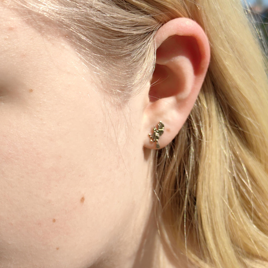14k Gold Witch Broom Earrings: Antique Mystical Studs