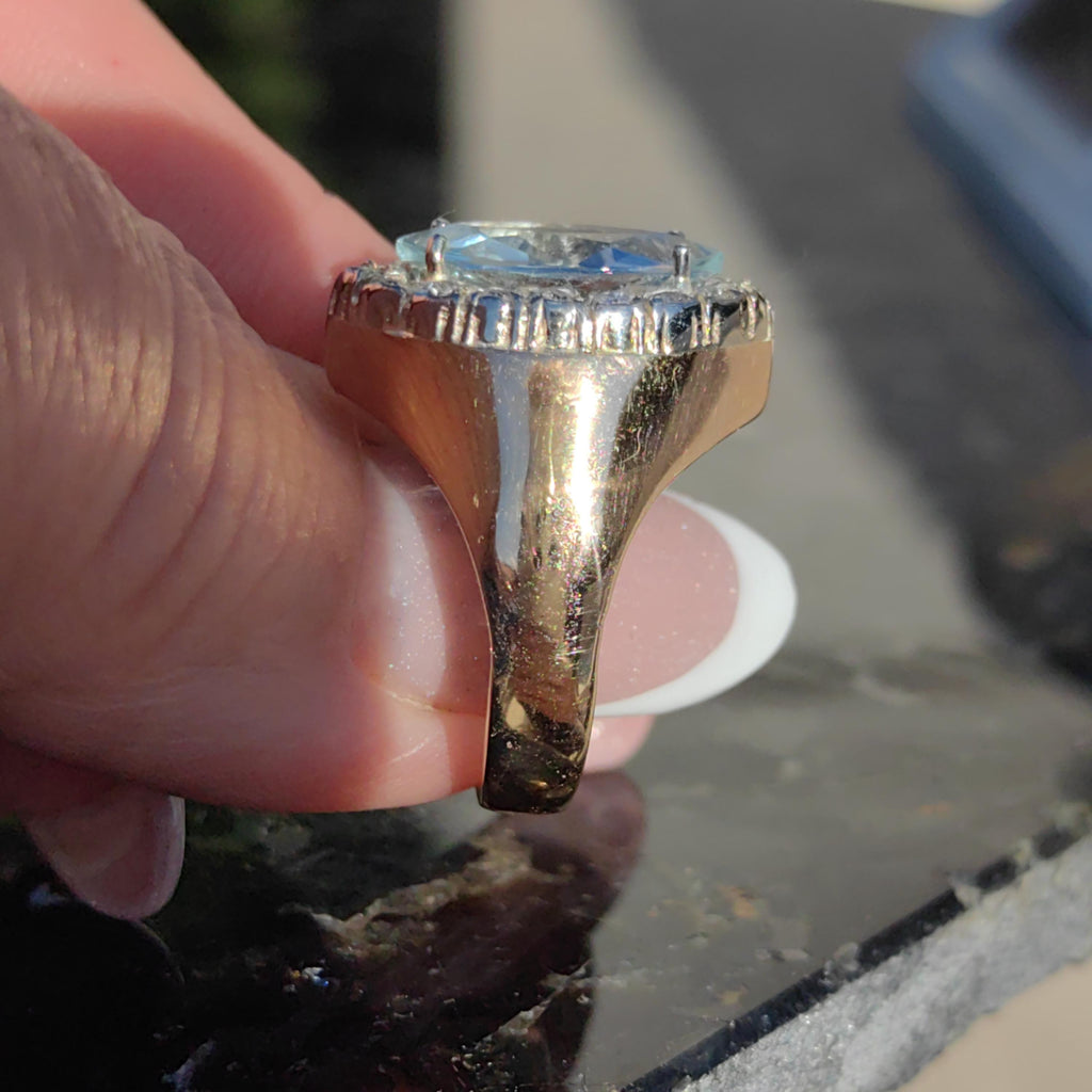 Vintage Art Deco Aquamarine Diamond Ring: 14k Yellow Gold Marquise Cut