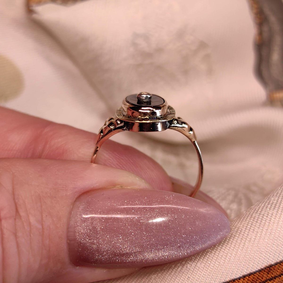 Art Deco 1920s Onyx Diamond Ring 14k Solid Yellow Gold Old European Cut Antique Black Onyx Statement Vintage Ring Gift for Her Estate Jewels