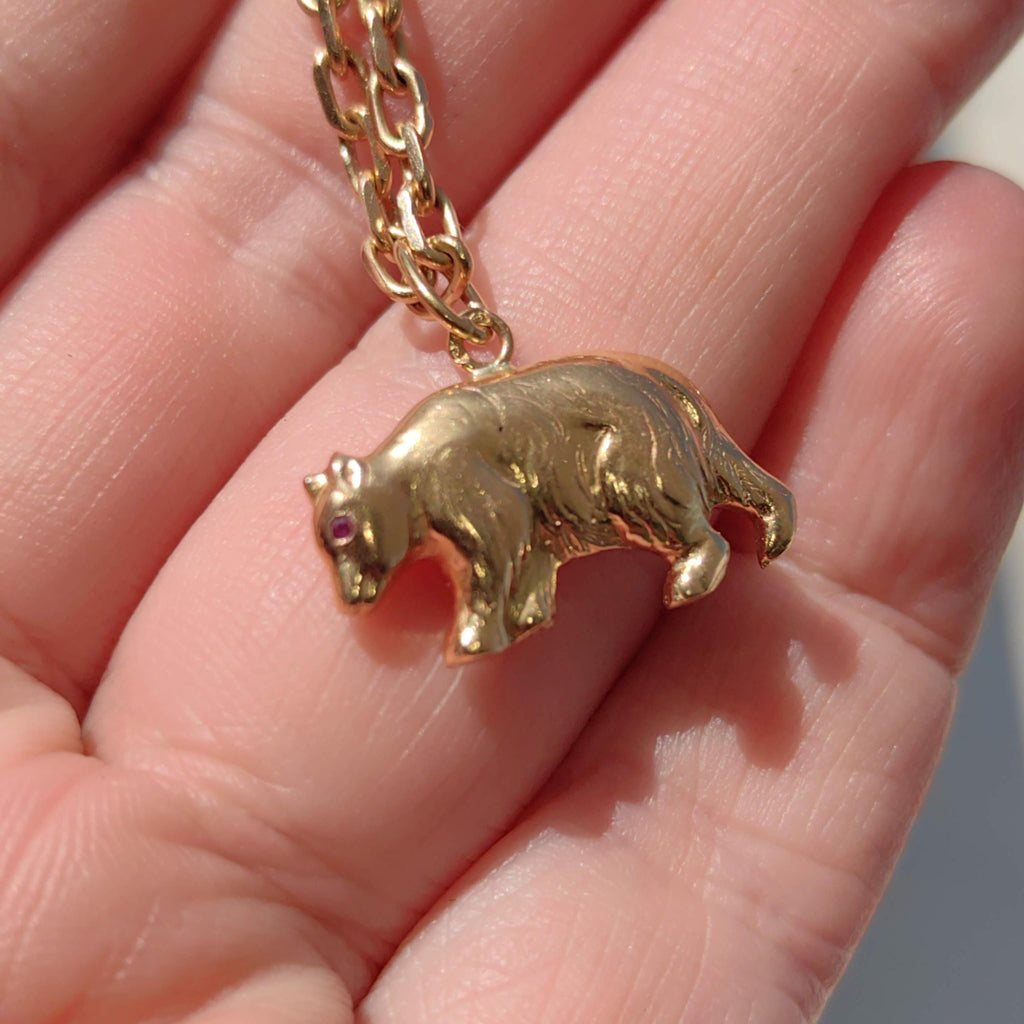 Vintage 18K Gold Bear Charm: Genuine Ruby Eyes