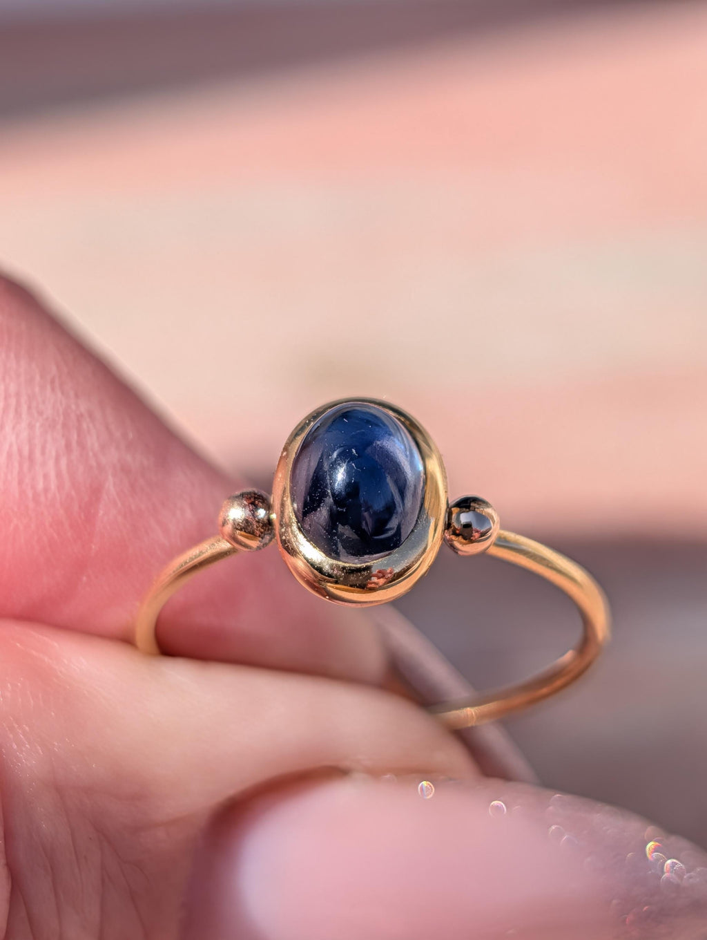 1920s Art Deco Antique Vintage Blue Natural Cabochon Sapphire Solid Yellow Gold Dainty Ring Sapphire Engagement Ring Gift for Her Present