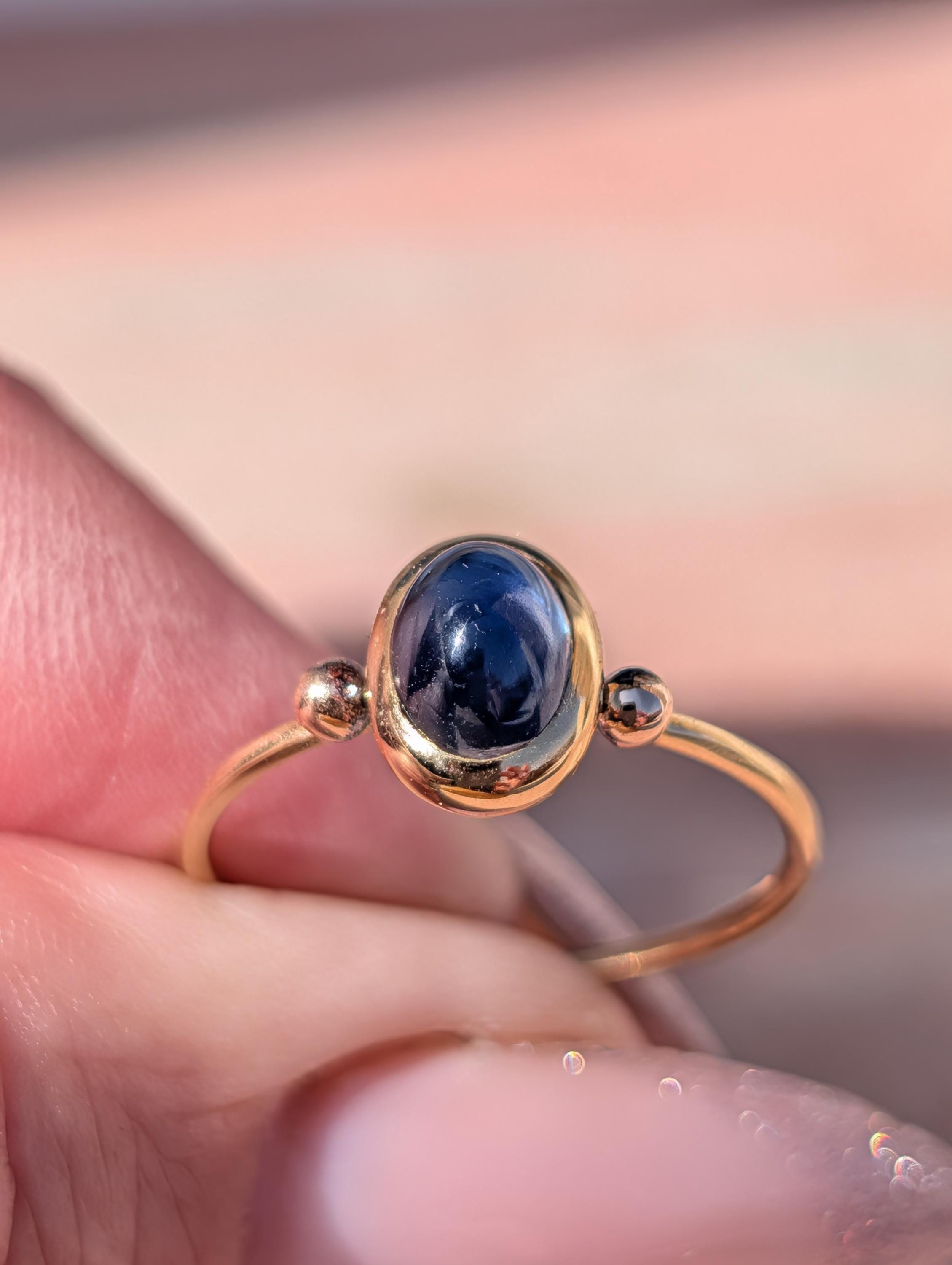 1920s Art Deco Antique Vintage Blue Natural Cabochon Sapphire Solid Yellow Gold Dainty Ring Sapphire Engagement Ring Gift for Her Present