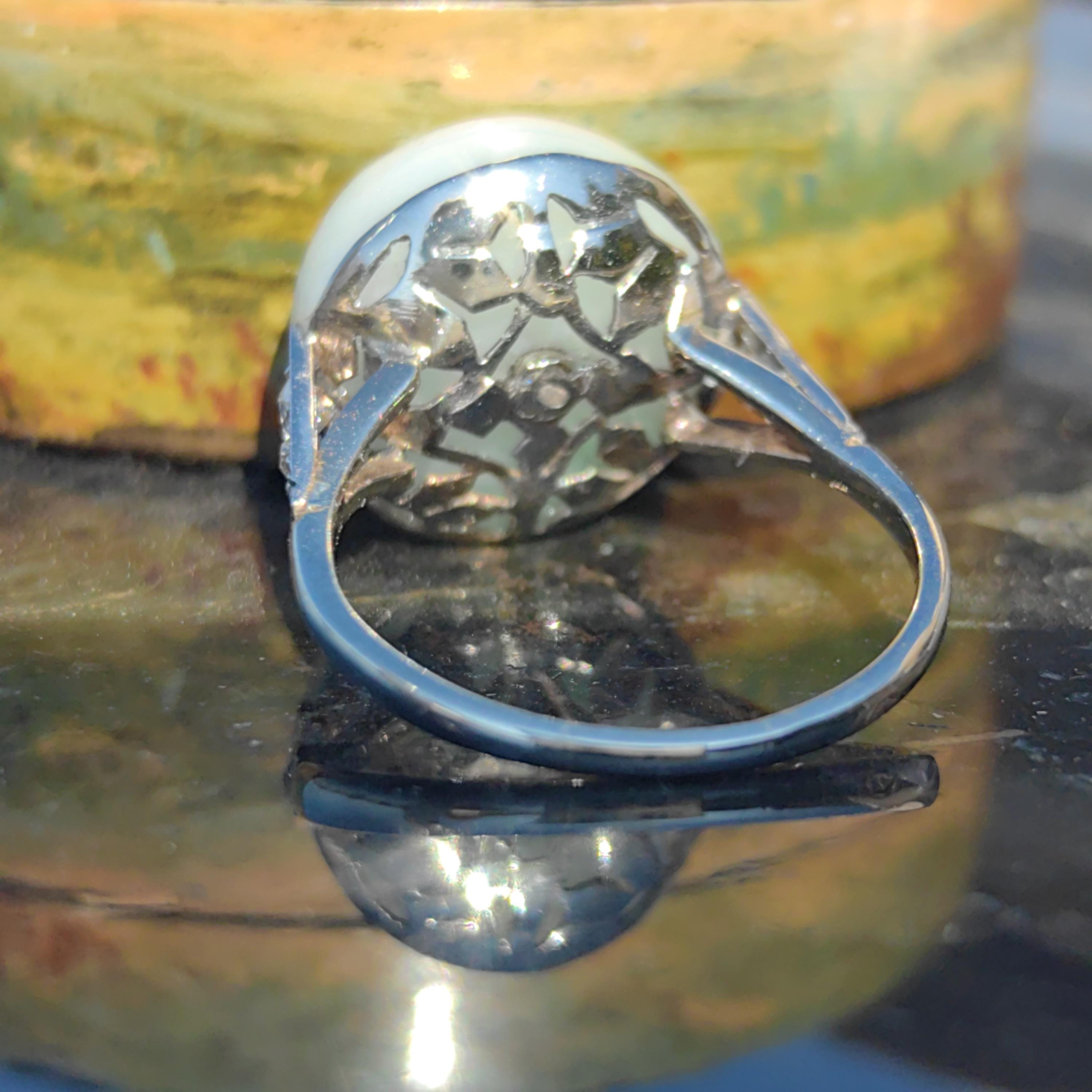 1920s Art Deco Jade Diamond Ring: 18k White Gold French Hallmarks
