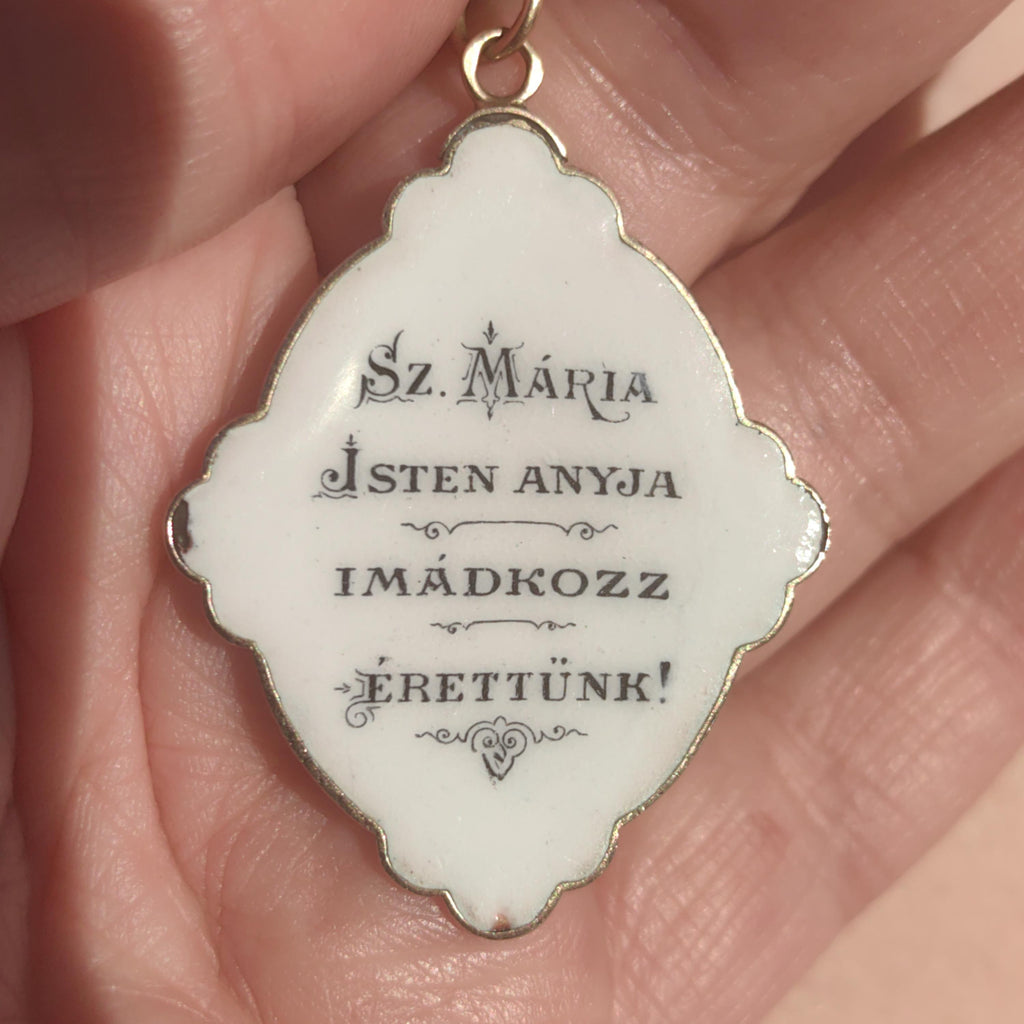 Antique 14K Gold Virgin Mary Pendant: Hand-Painted Enamel Art Nouveau