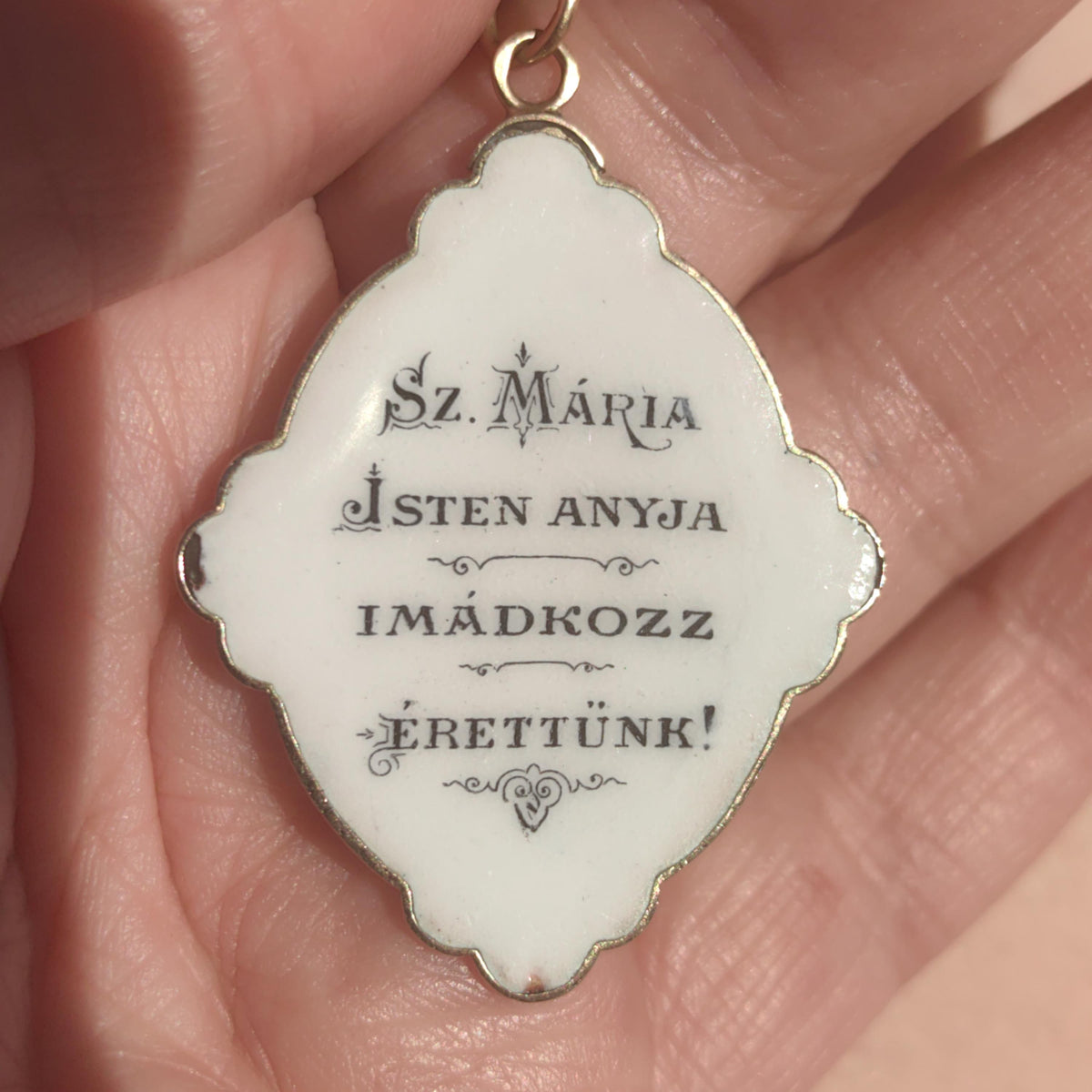 Antique 14K Gold Virgin Mary Pendant: Hand-Painted Enamel Art Nouveau