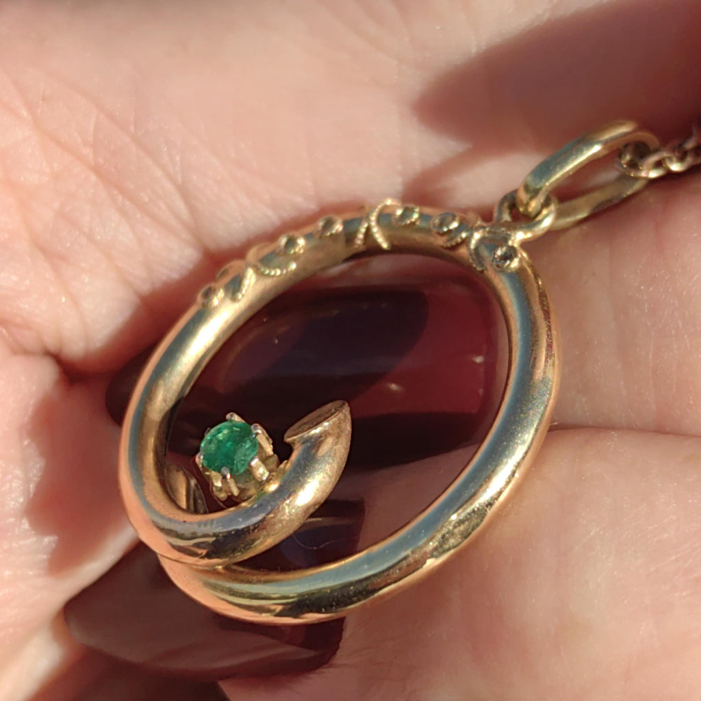 1900s Emerald Solid 18k Yellow Gold Filigree Hand Chiseled  Swirl Floral Necklace Pendant Antique Vintage Dainty Bracelet Charm Gift for Her