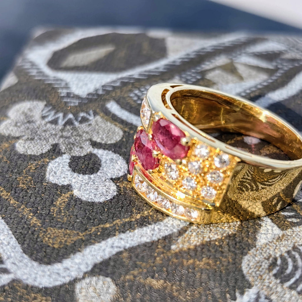 Vintage Ruby and Diamond 19k Gold Unisex Statement Ring