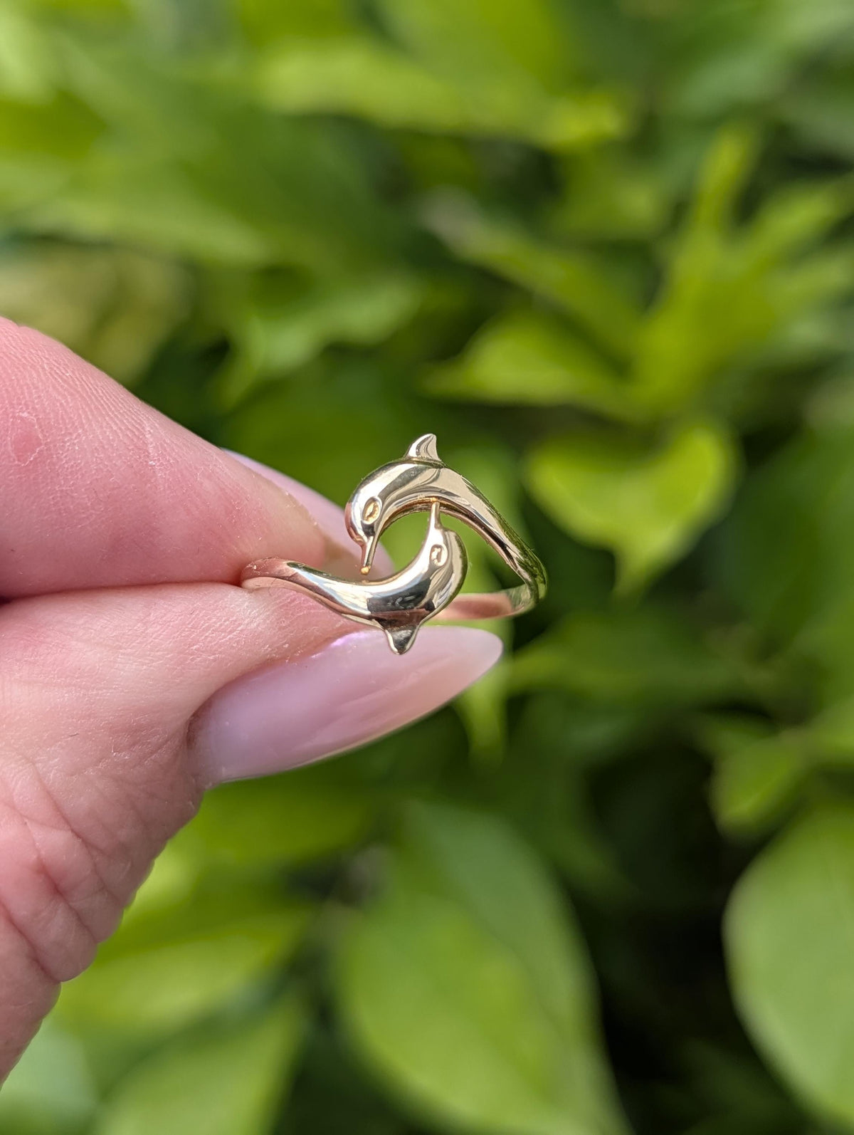 Vintage 1980s Dolphin Band Ring 14k Yellow Gold Hallmarked Sea Ocean Theme Stacking Fine Jewelry Gift for Her Ocean Lover