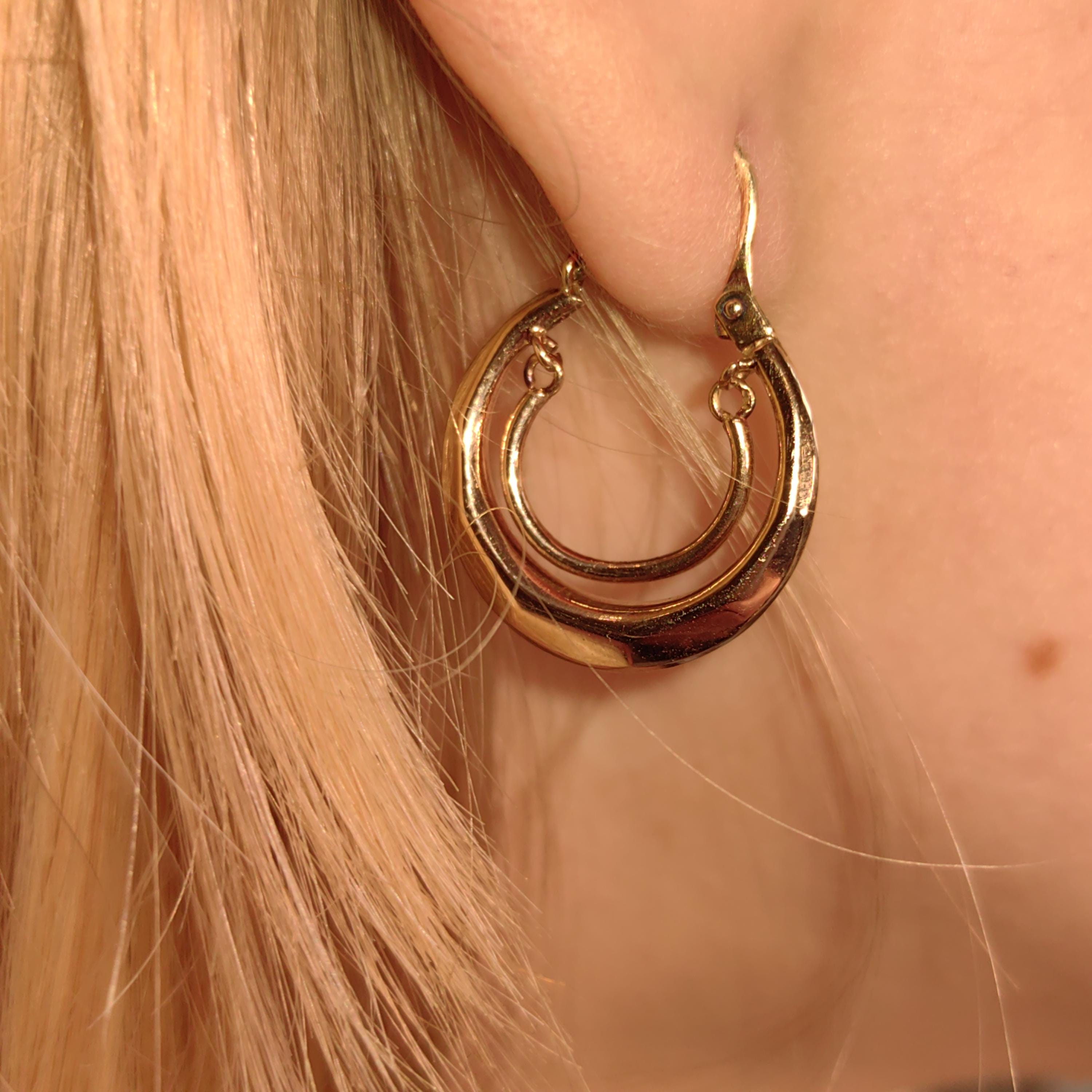 Antique 1920s Puffed Hoop 14k Hallmarked Solid Pink Yellow Gold Creole Dangle Handmade gipsy Earrings gift for her