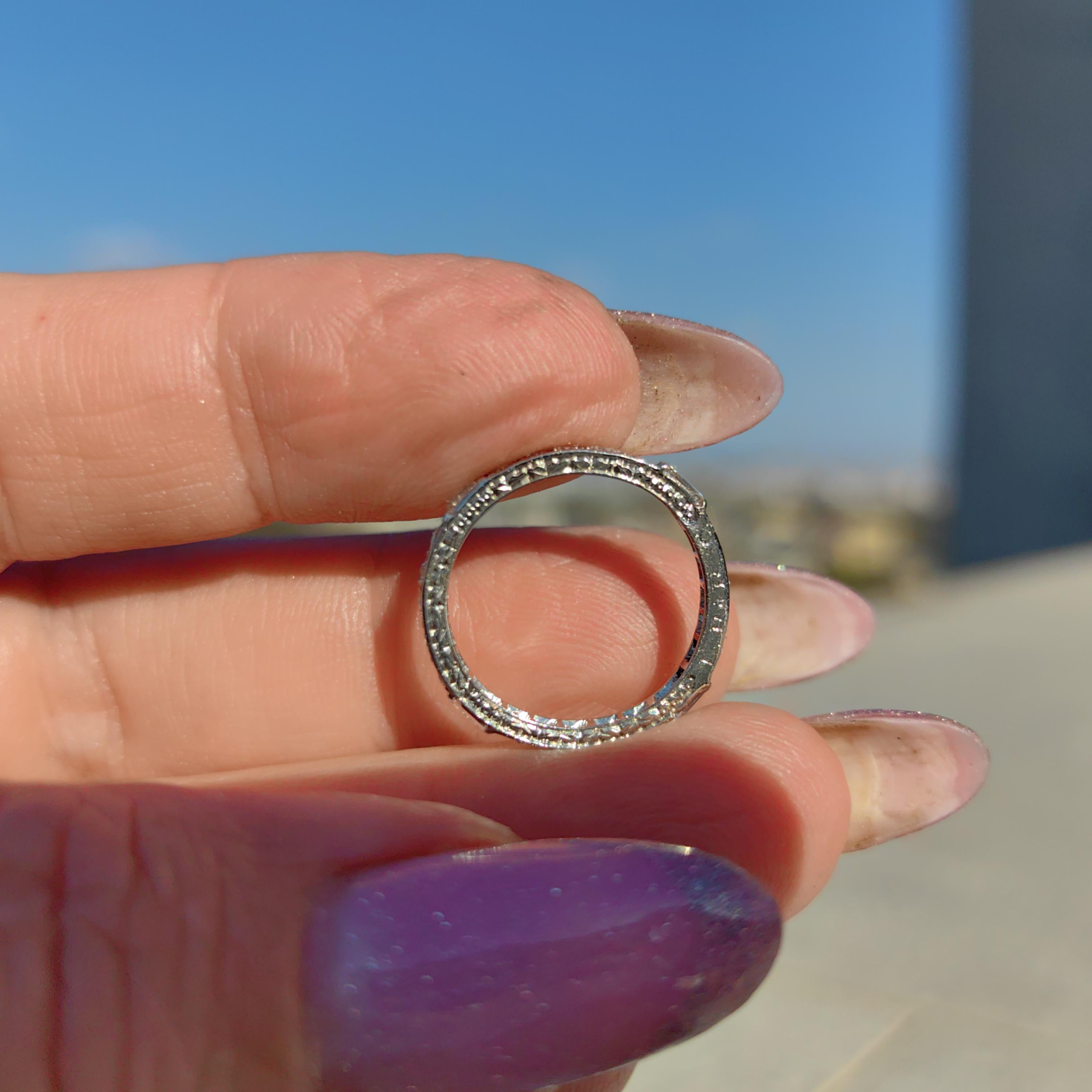 Art Deco Diamond Eternity Ring: 14K Gold Wedding Band, 1930s Floral Design
