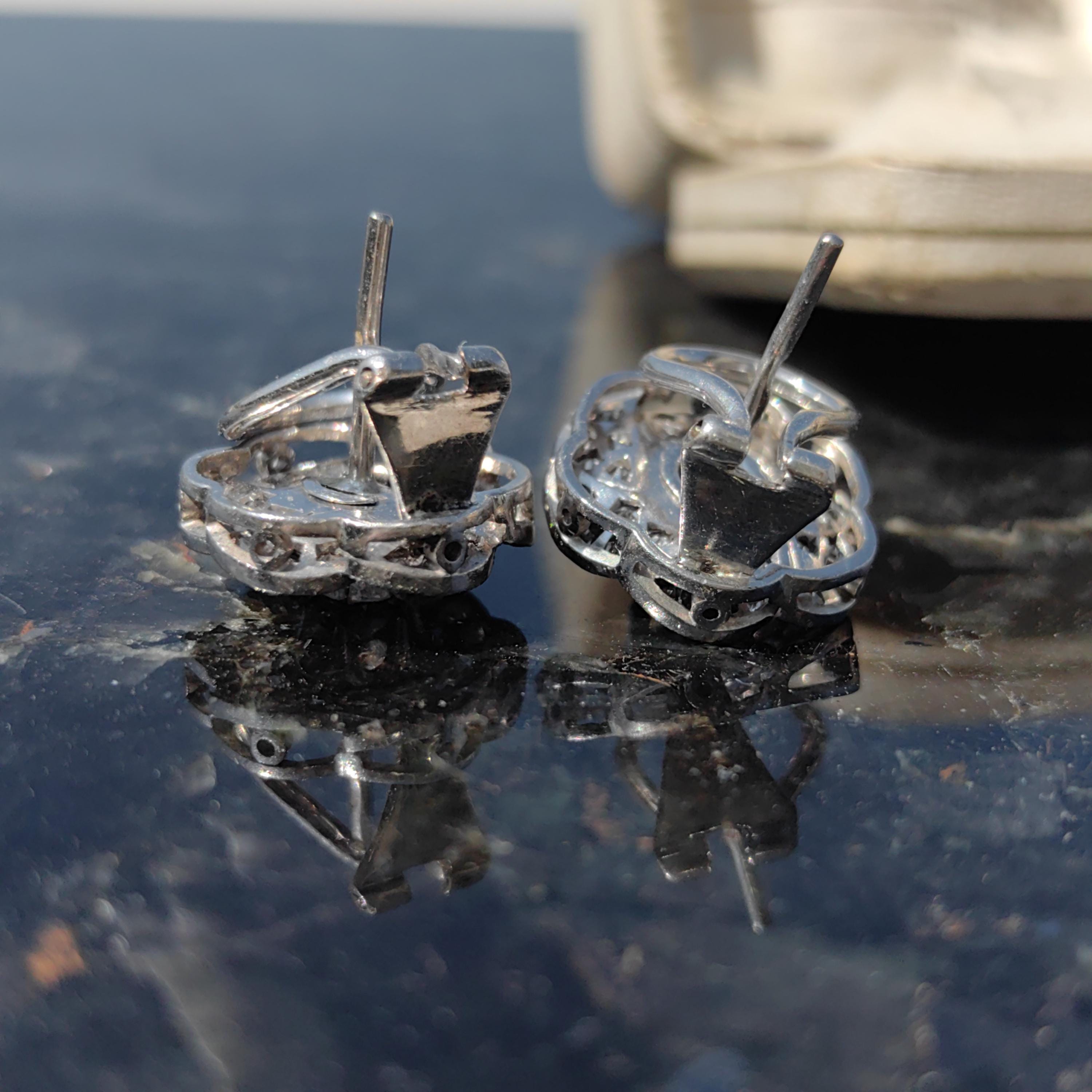 18k Solid White Gold Diamond Art Deco 1920s Elegant Large Statement Earrings with Floral Design Gift for her Present