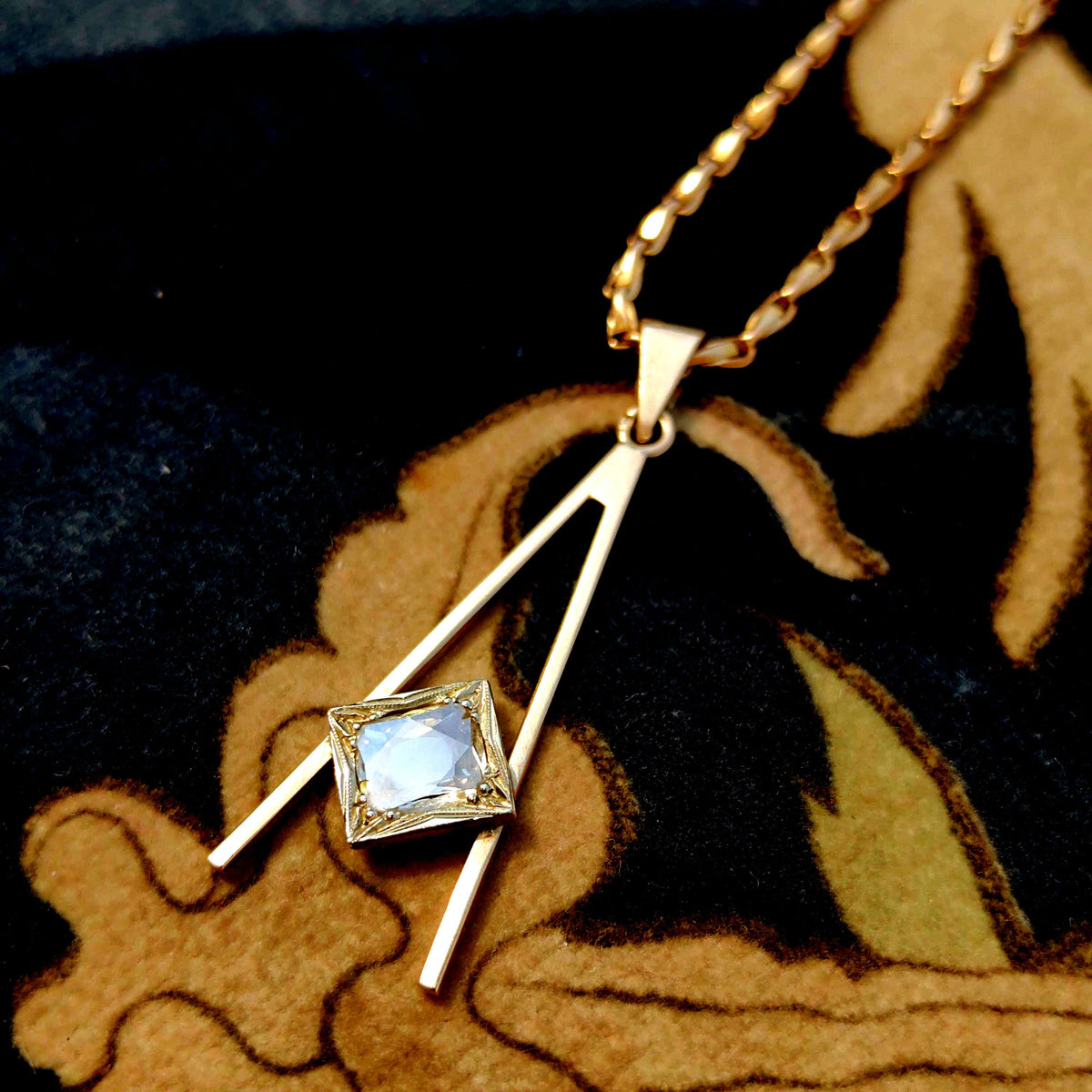 Vintage 14k Gold Masonic Pendant: Old Mine Cut Diamond Charm