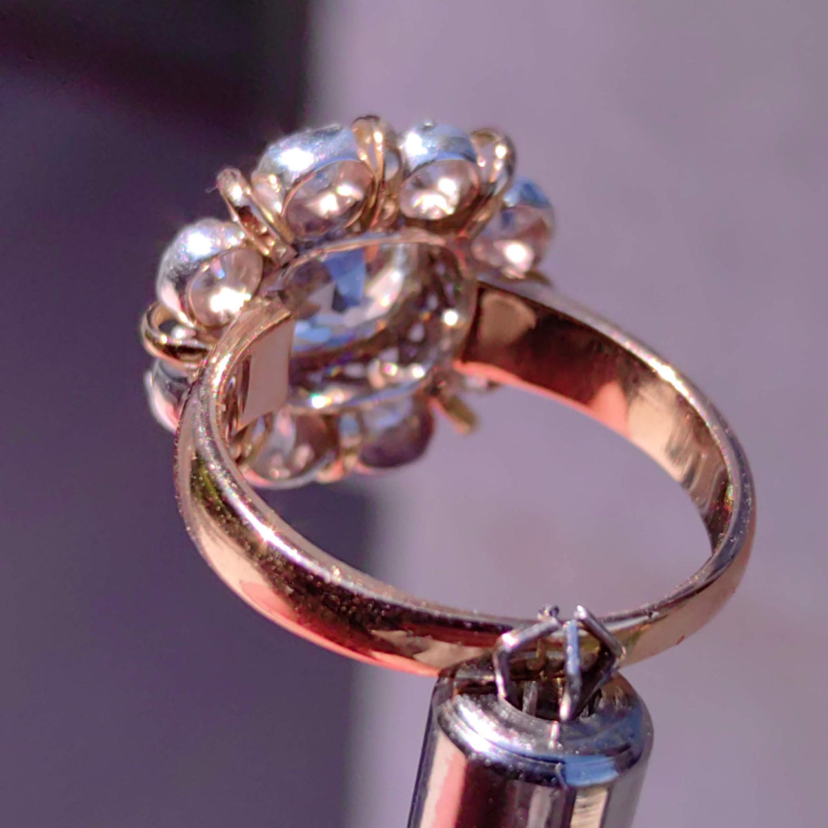 Georgian 18k Yellow Gold Diamond Floral Engagement Ring: Antique Statement Ring