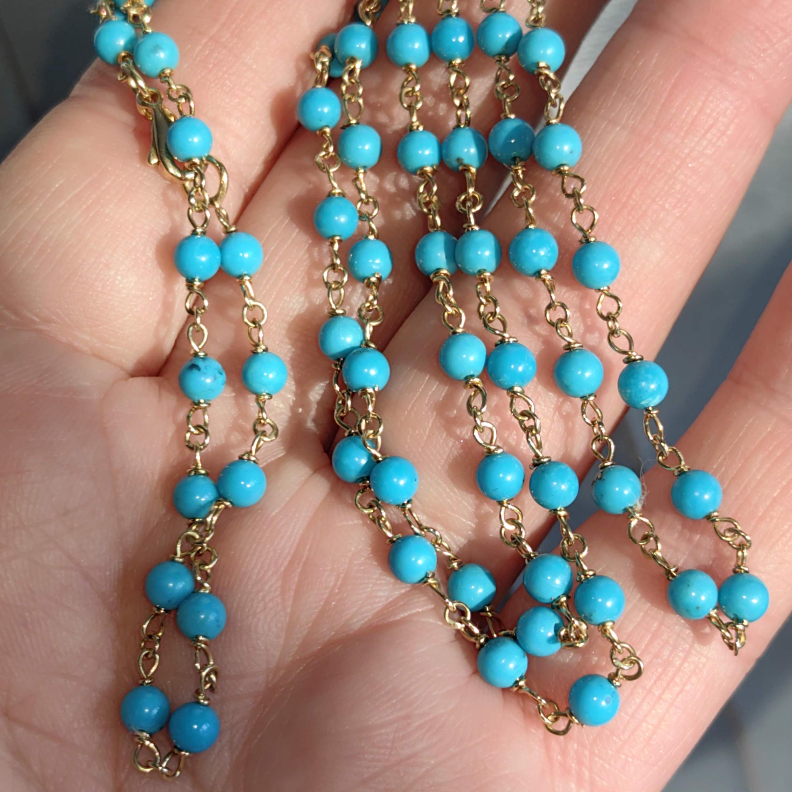 18k Yellow Gold Turquoise Statement Necklace – Mid Century Antique Filigree Collar