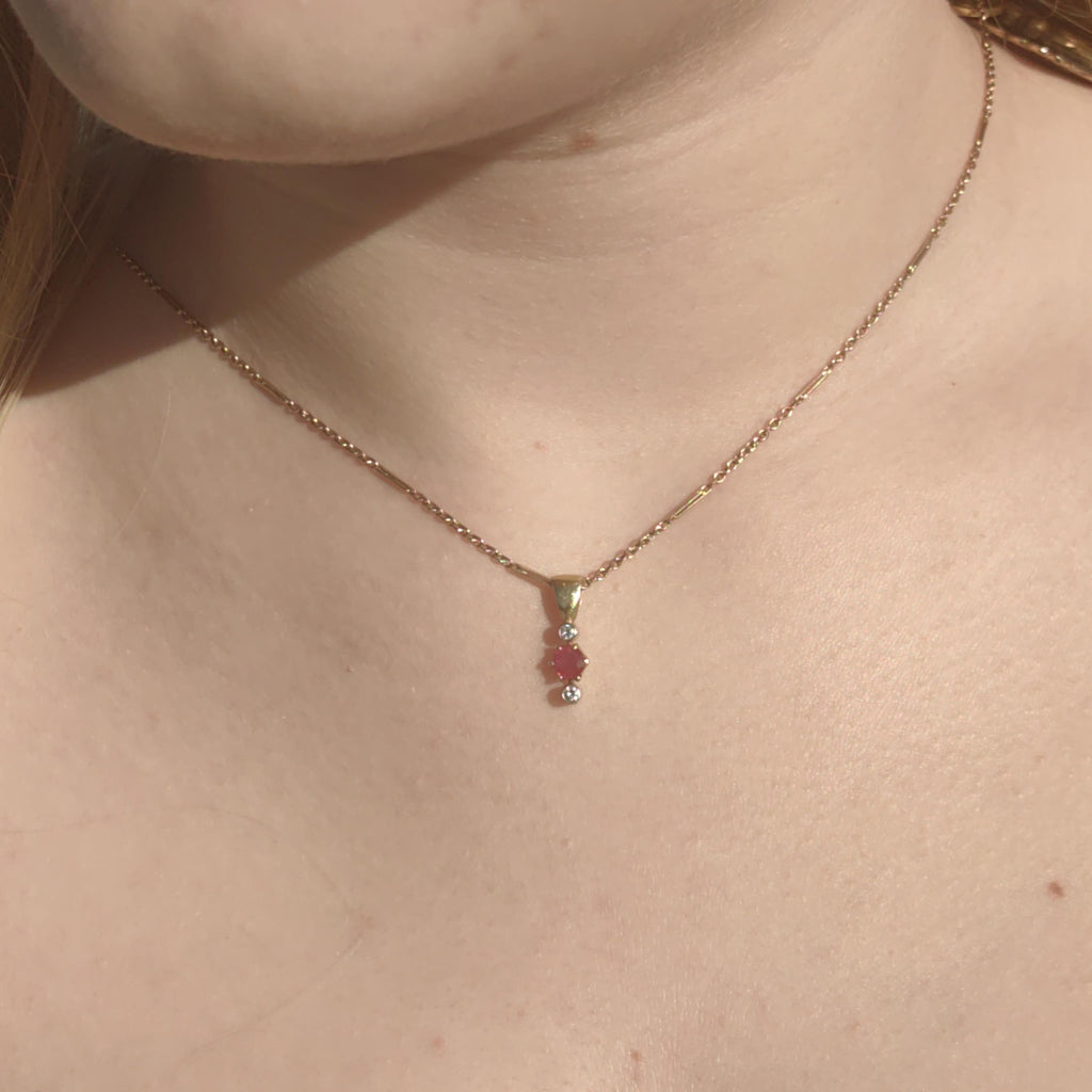 Ruby and Diamond Solid 14k Yellow Gold  Handmade Antique Vintage Pendant Charm