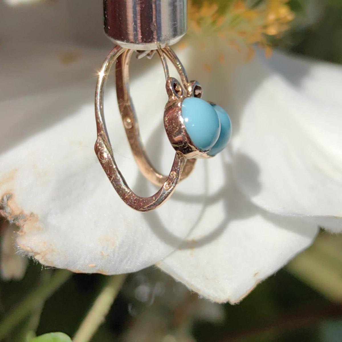 Antique 14k Solid Yellow Rose Champagne Gold Blue Pastel Stone Earrings Nouveau 1900s Elegant Comfortable Lever Back Dormouse Earrings