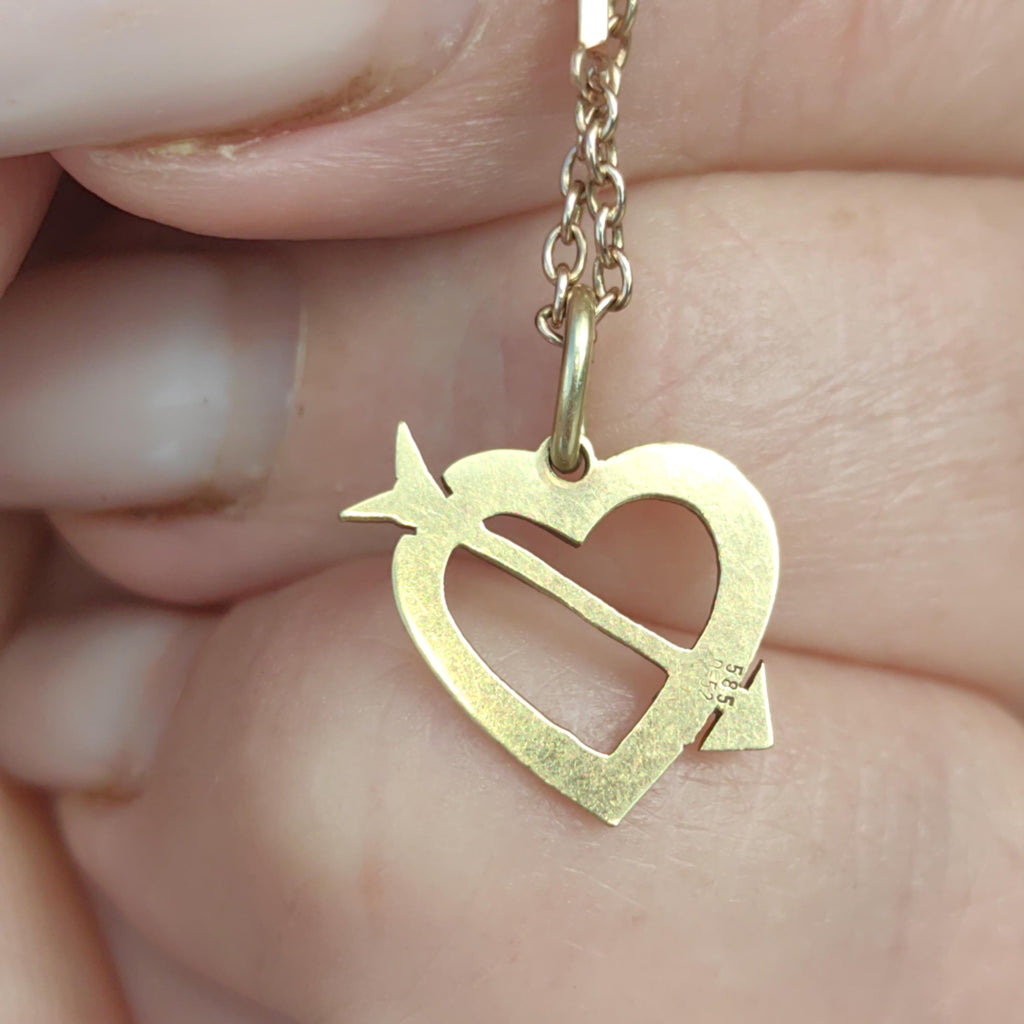 14k Yellow Gold Heart & Arrow Pendant - Antique Romantic Charm