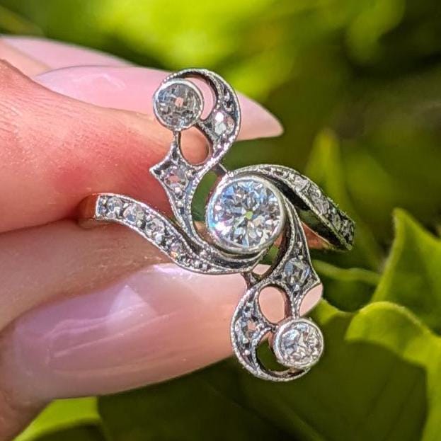 Antique 1900s Floral Diamond Engagement Ring, France, 18k Gold, Old  European Cut Flower Ring, Vintage Heirloom Proposal Ring US size 5
