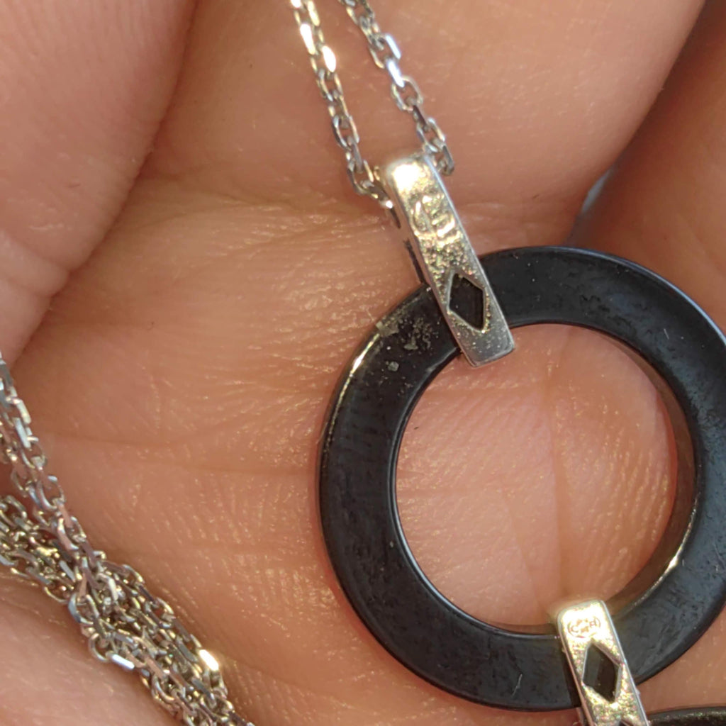 Art Deco Round Black Onyx Diamond Solid 18k White Elegant Statement Gold Pendant Necklace Vintage Charm Gift for Her