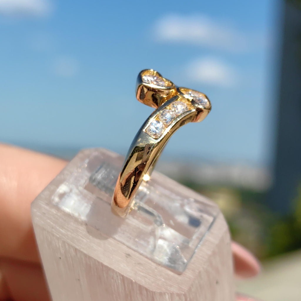 Vintage 0.64ct Diamond Ring: 21.6k Yellow Gold Two Heart Promise Ring, Size 6