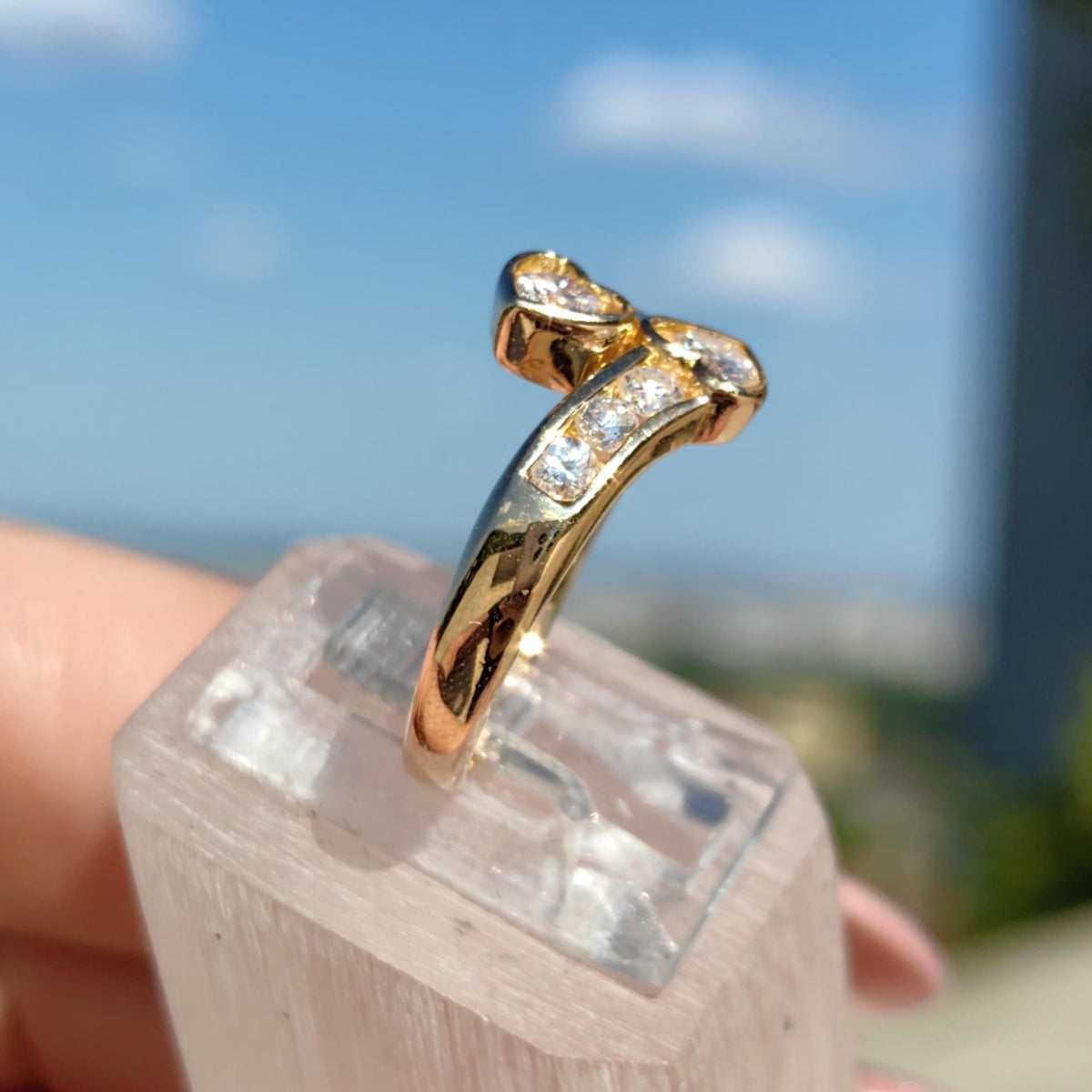 Vintage 0.64ct Diamond Ring: 21.6k Yellow Gold Two Heart Promise Ring, Size 6